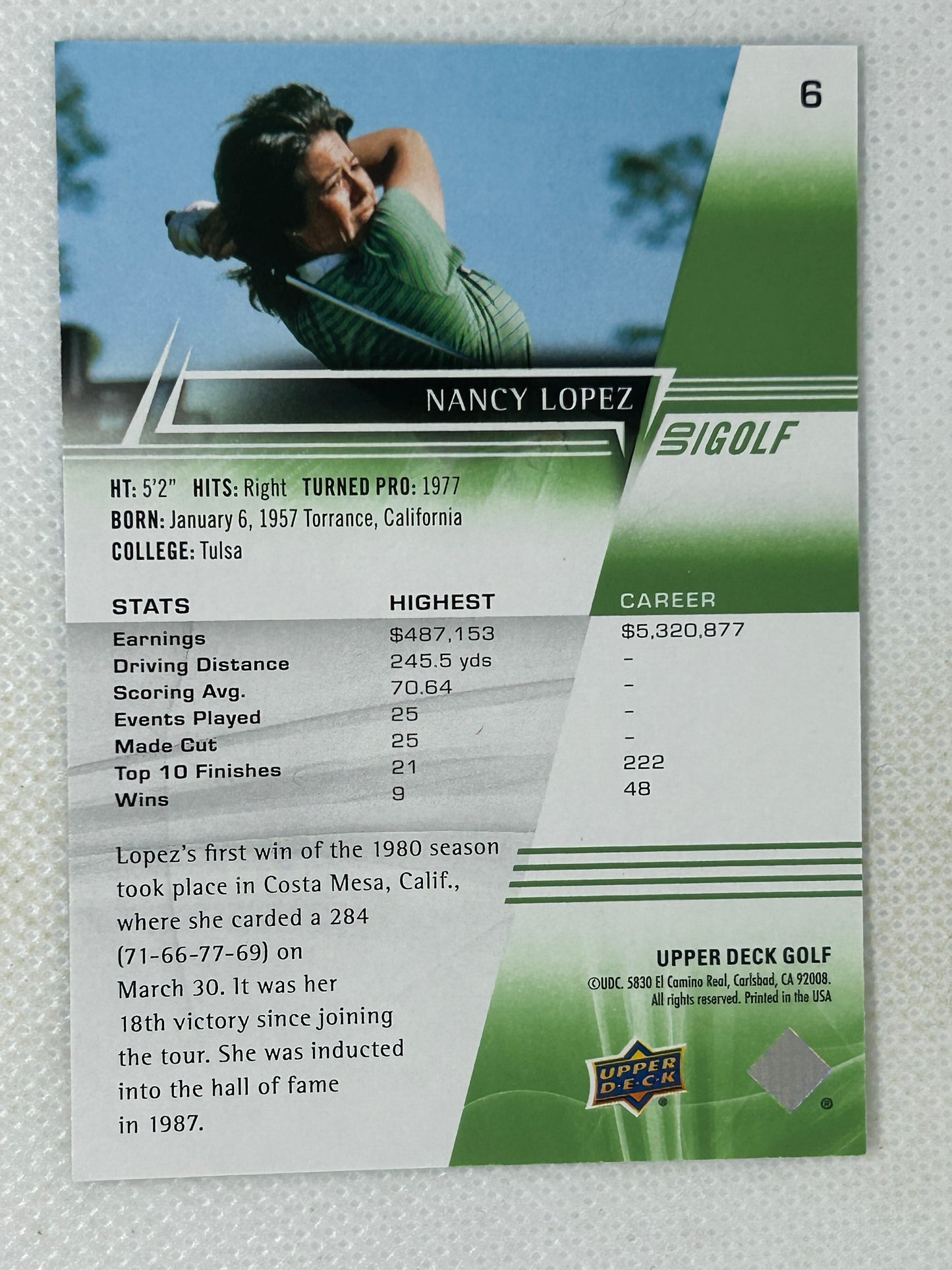 2024 Upper Deck Golf #6 Nancy Lopez Signed Card