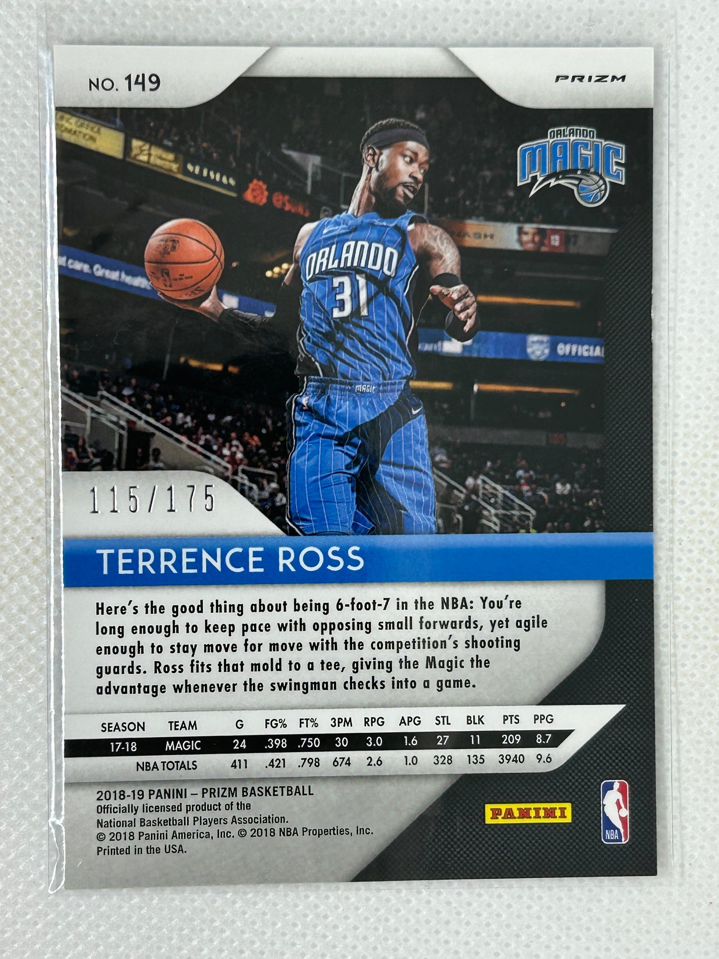 2018-19 Panini Prizm Blue Disco #149 Terrence Ross /175 Orlando Magic