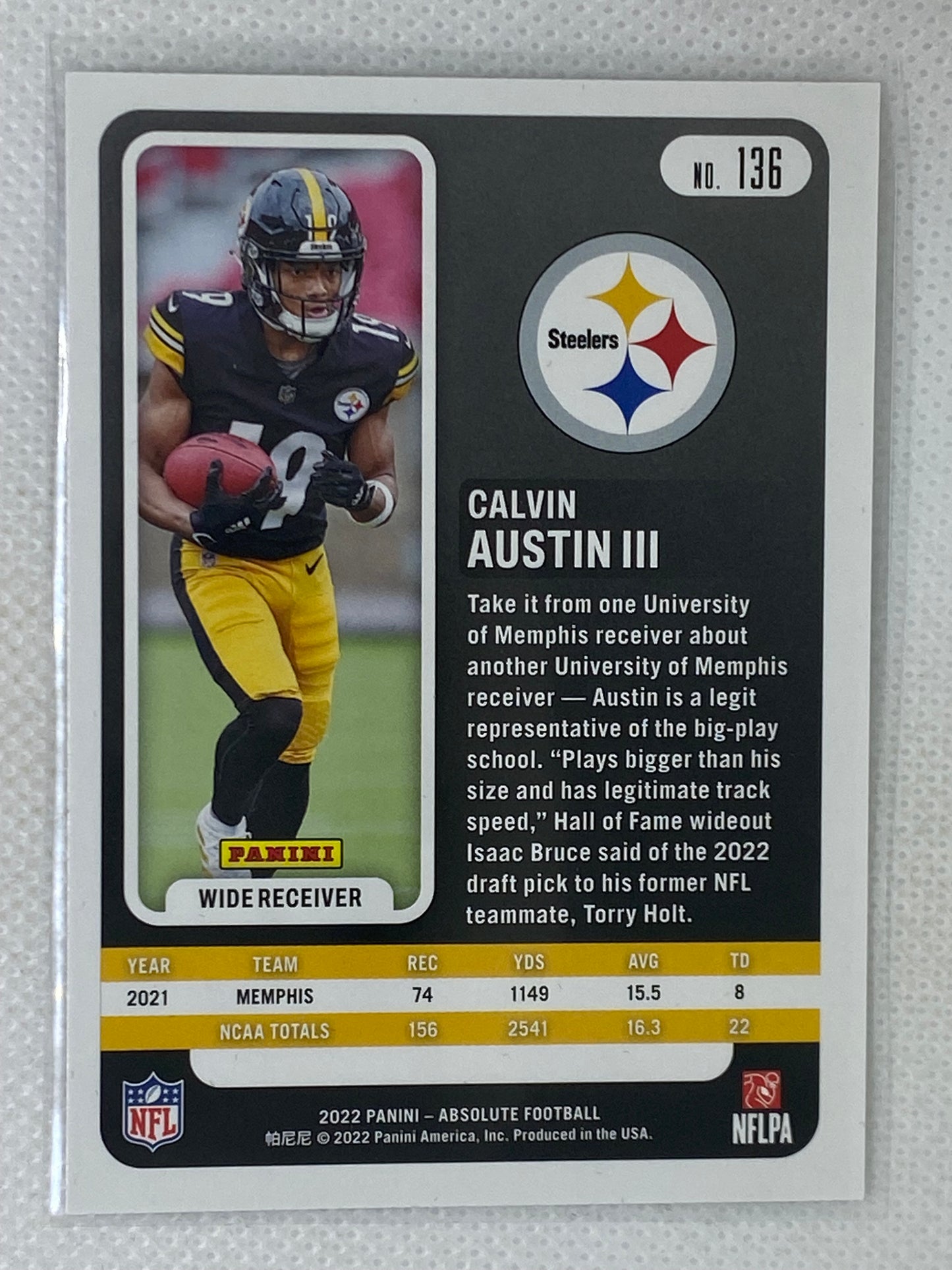 2022 Panini Absolute Football Rookie Calvin Austin III #136 Pittsburgh Steelers