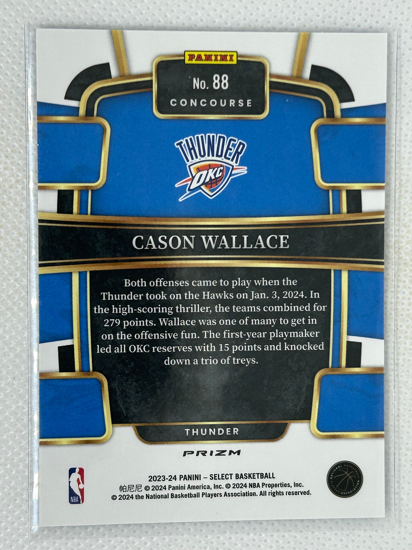 2023-24 Panini Select Cason Wallace Rookie Concourse Silver Prizm #88 Oklahoma City Thunder