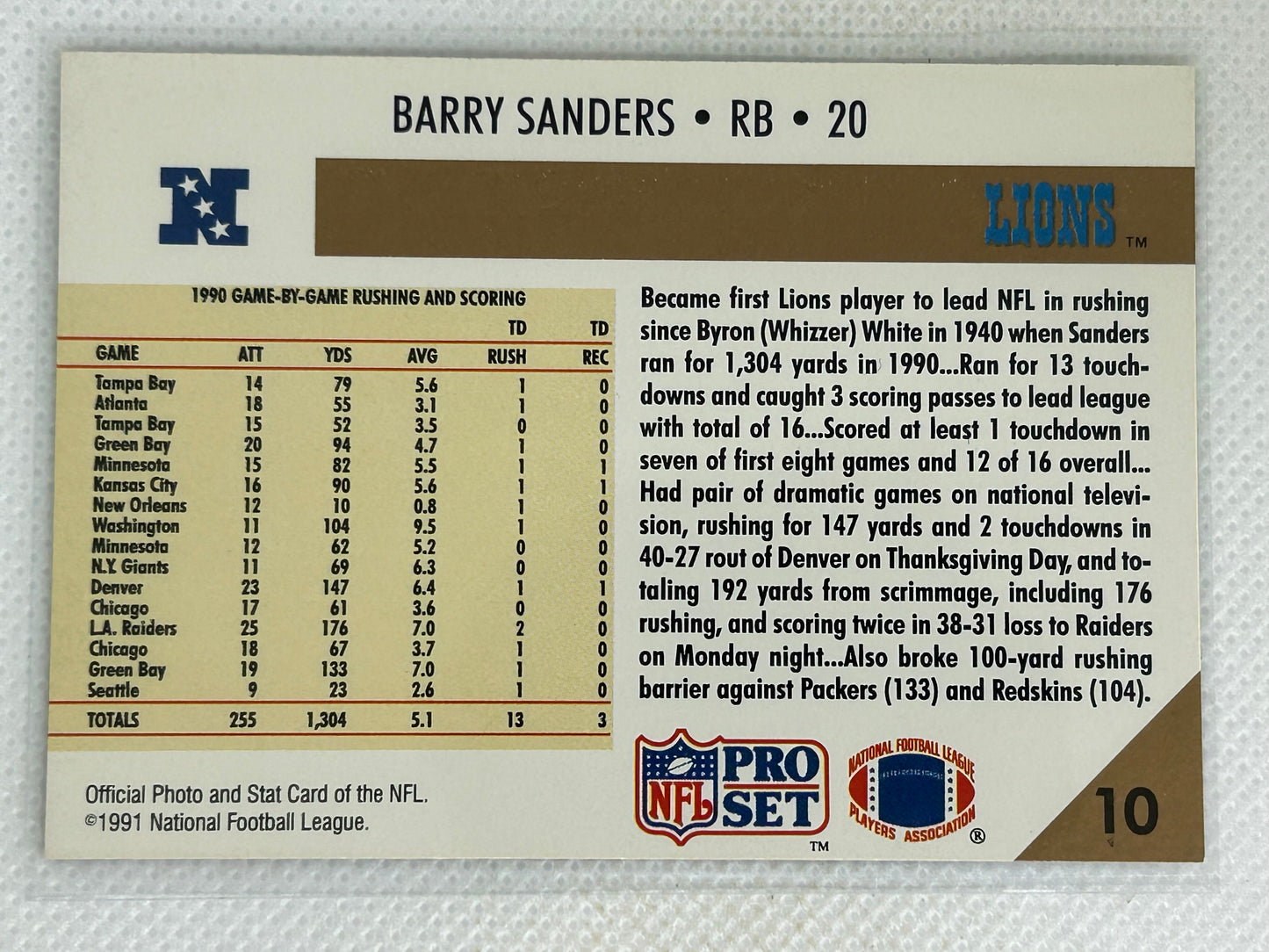 1991 Pro Set #10 Barry Sanders Detroit Lions