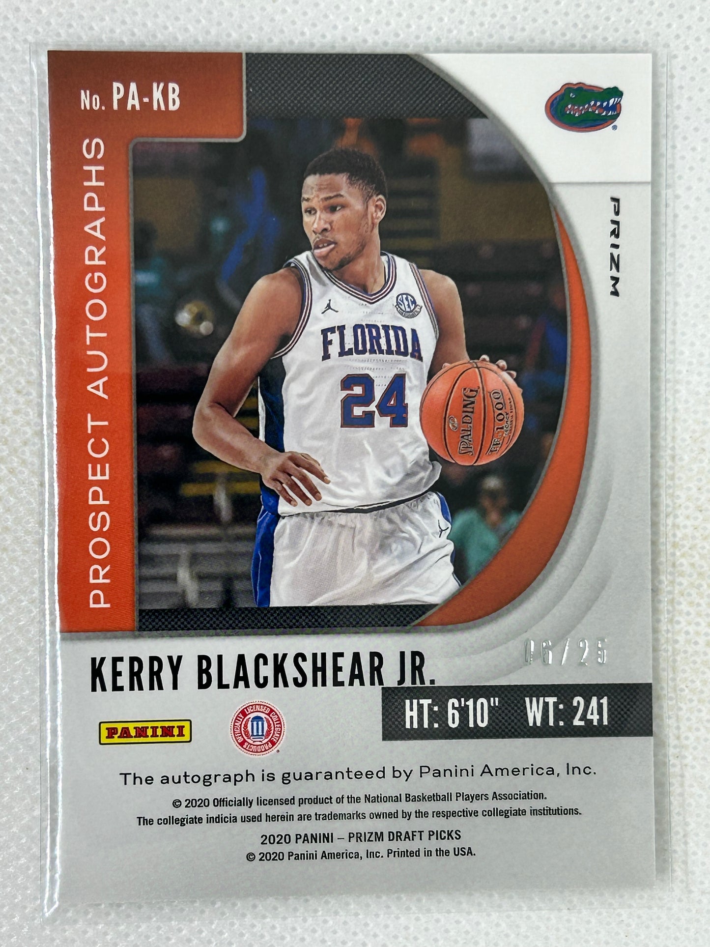 2020 Panini Draft Picks Autograph Silver Mogo /25 PA-KB Kerry Blackshear Jr.