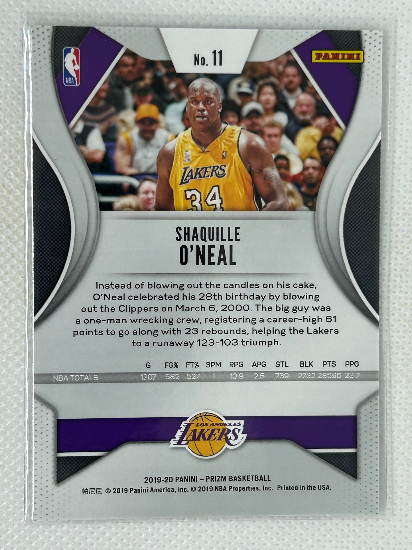 2019-20 Panini Prizm #11 Shaquille O'Neal Los Angeles Lakers