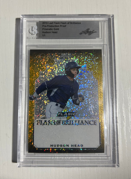 2019 Leaf Flash of Brilliance Pre-Production Proof Prismatic Gold Hudson Head 1/1 Beckett Slab