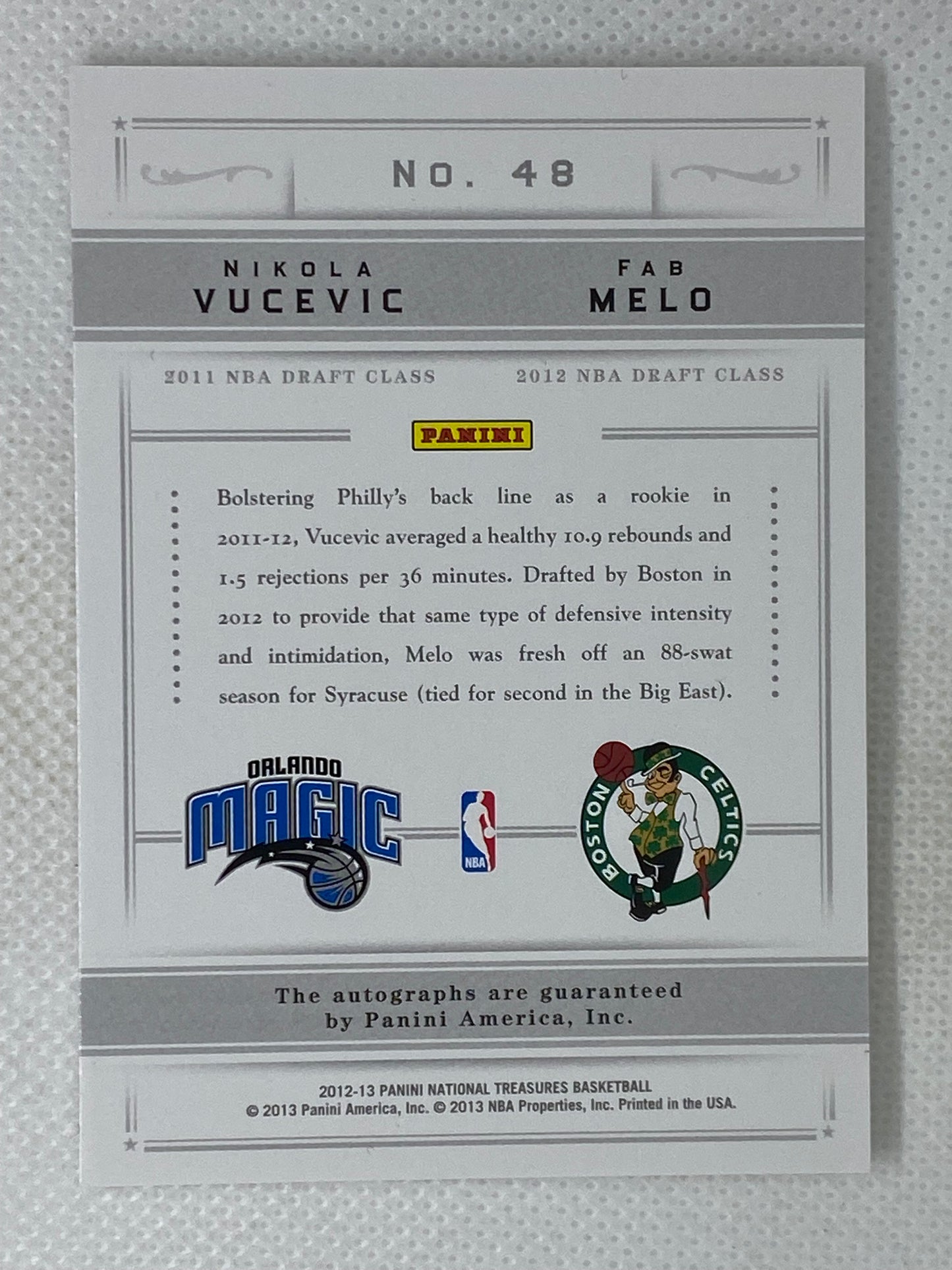 2012-13 National Treasures Nikola Vucevic & Fab Melo Dual Rookie Auto /99