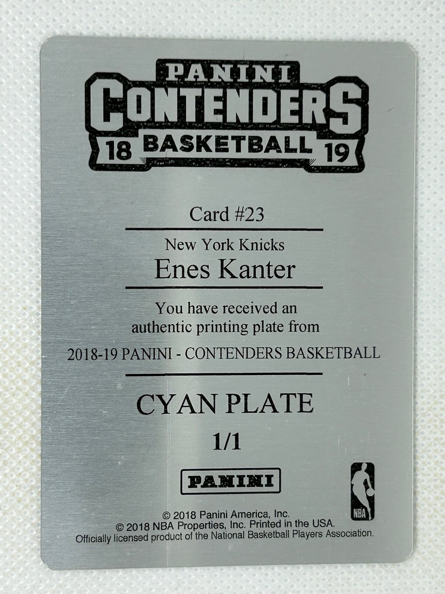 2018-19 Panini Contenders Cyan Printing Plate 1/1 Enes Kanter #23 New York Knicks