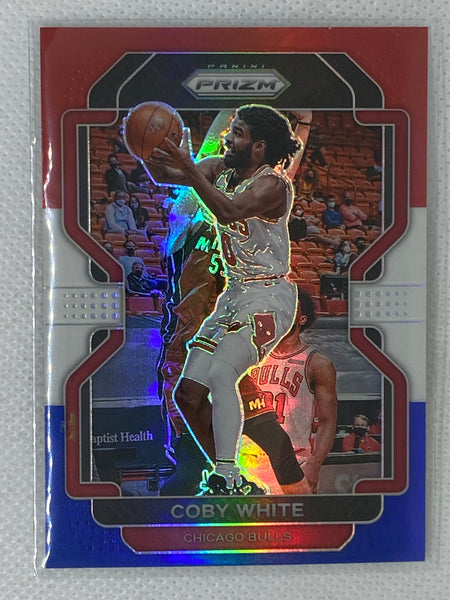 2021-22 Panini Prizm Red White & Blue Coby White #143 Chicago Bulls