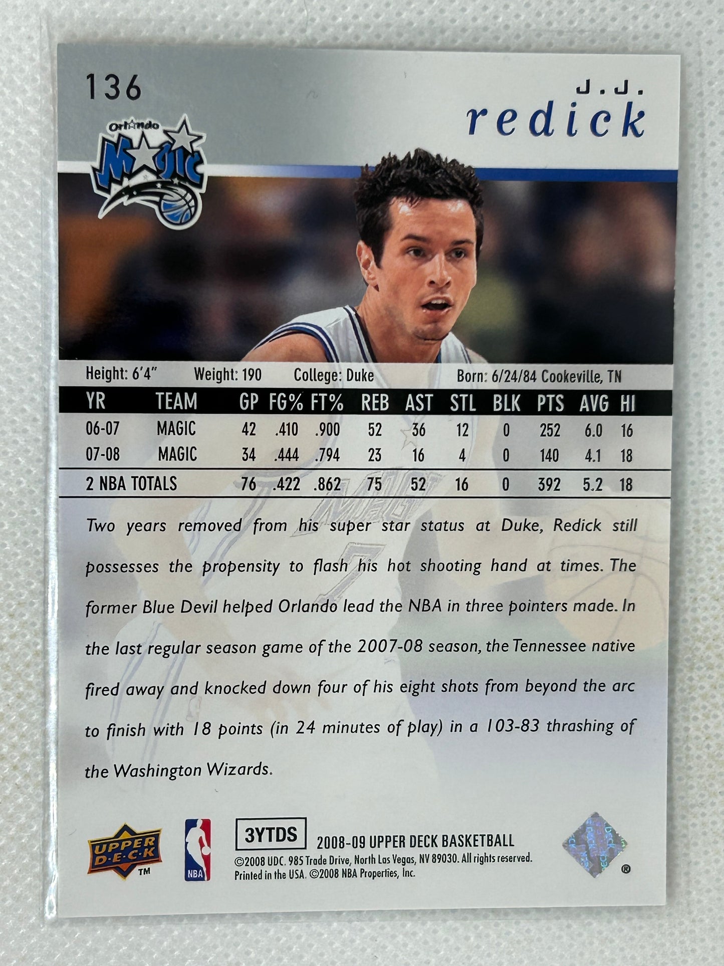 2008-09 Upperdeck J.J. Redick #136 Orlando Magic