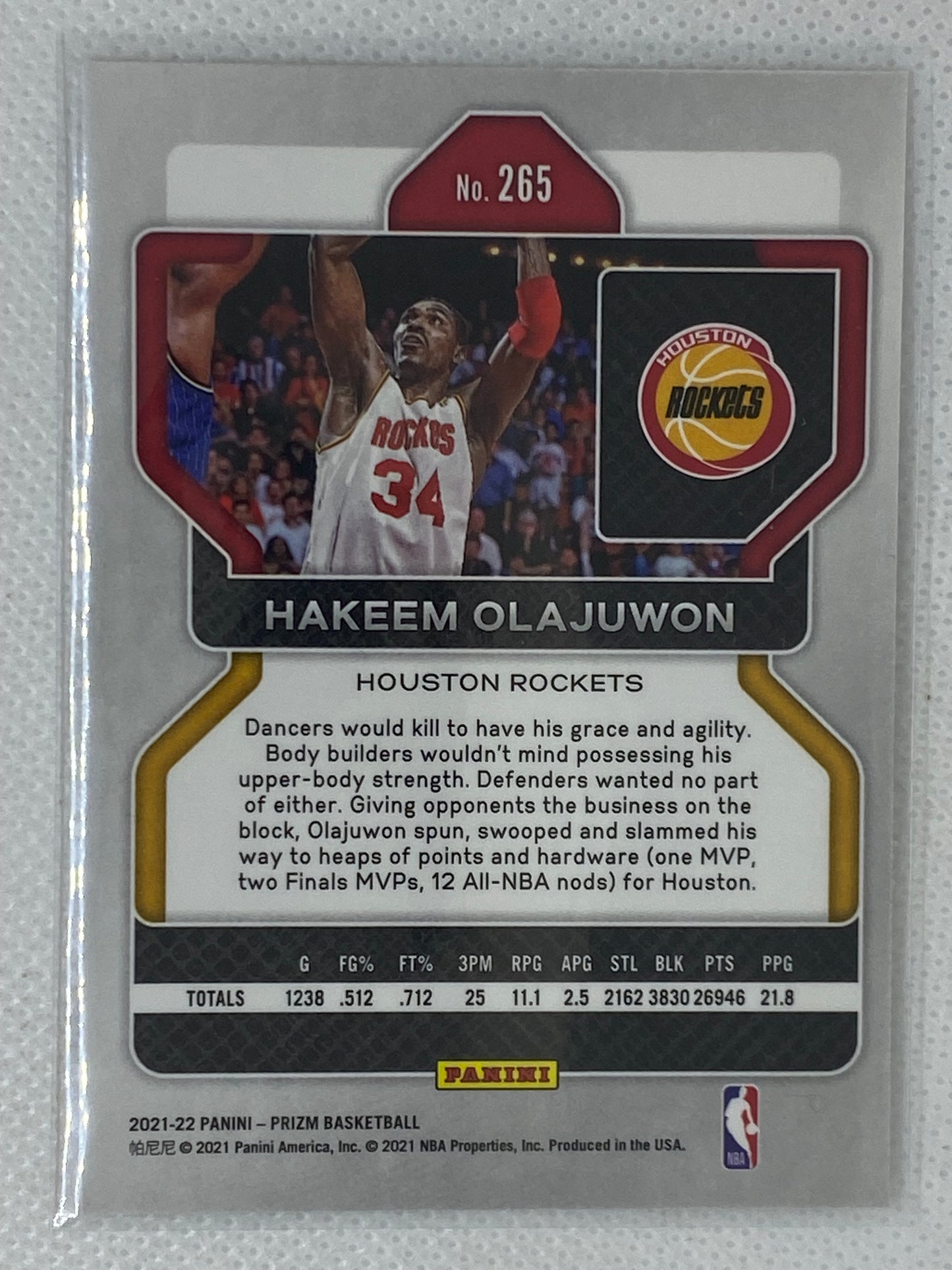 2021-22 Panini Prizm Hakeem Olajuwon #265 Houston Rockets