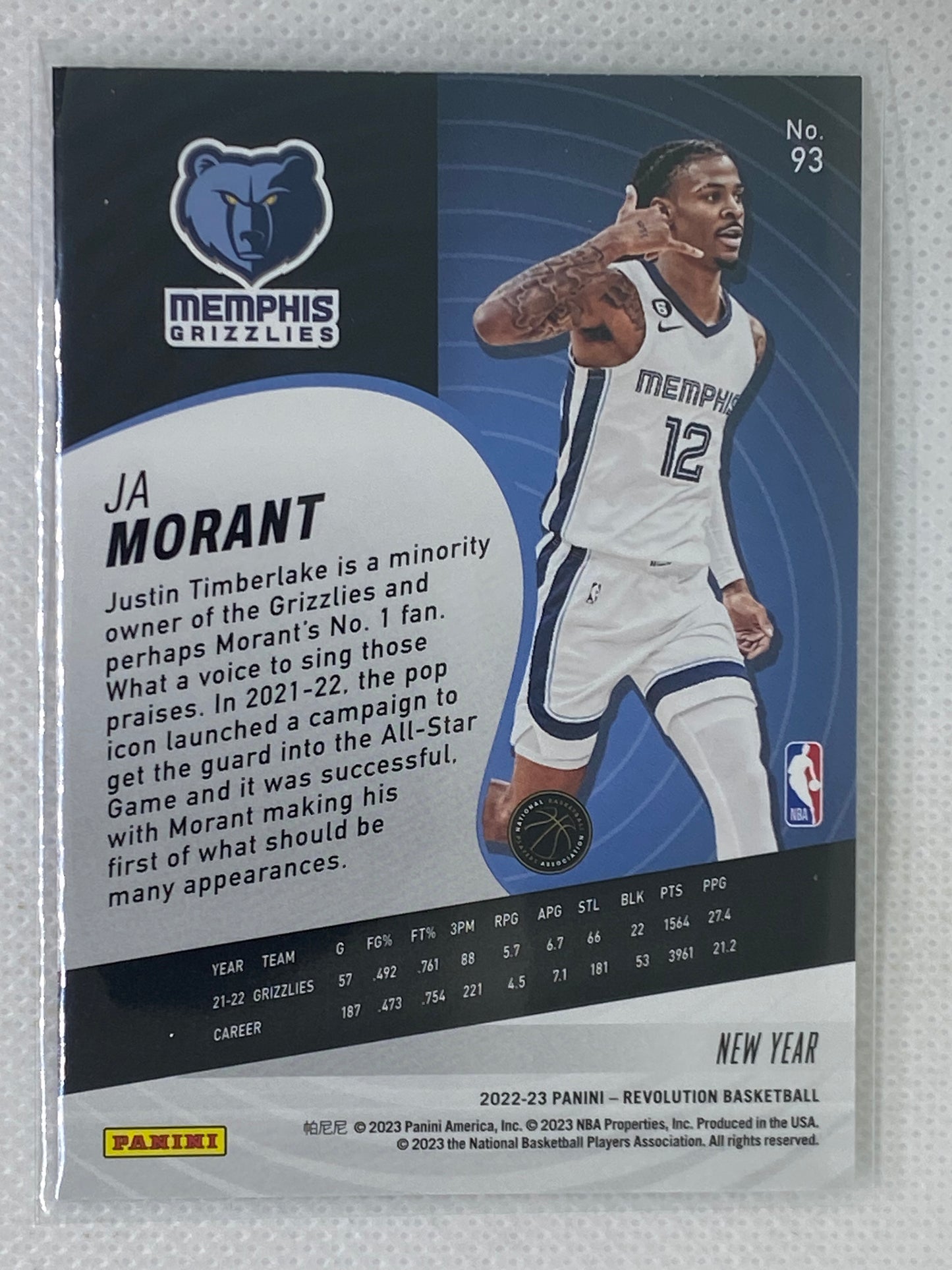 2022-23 Panini Revolution Chinese New Year Red Parallel Ja Morant #93 Memphis Grizzlies