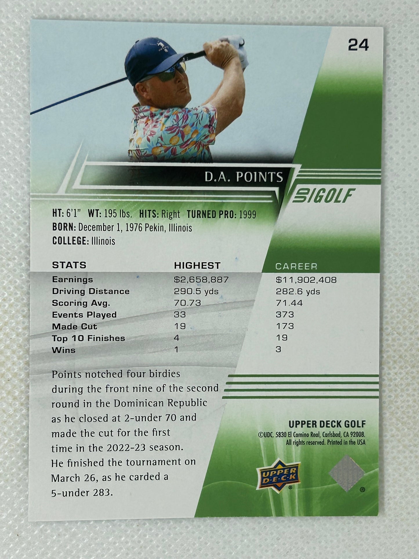 2024 Upper Deck Golf D.A. Points #24 Signed Card