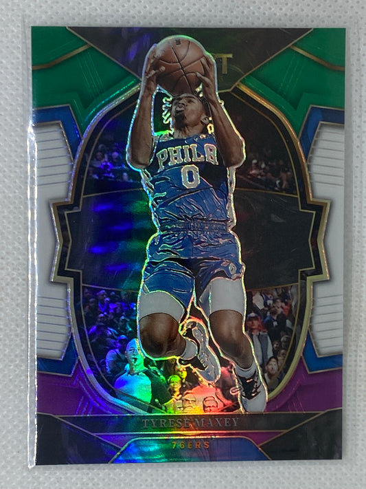 2022-23 Panini Select Green White & Purple Prizm Tyrese Maxey #9 Philadelphia 76ers