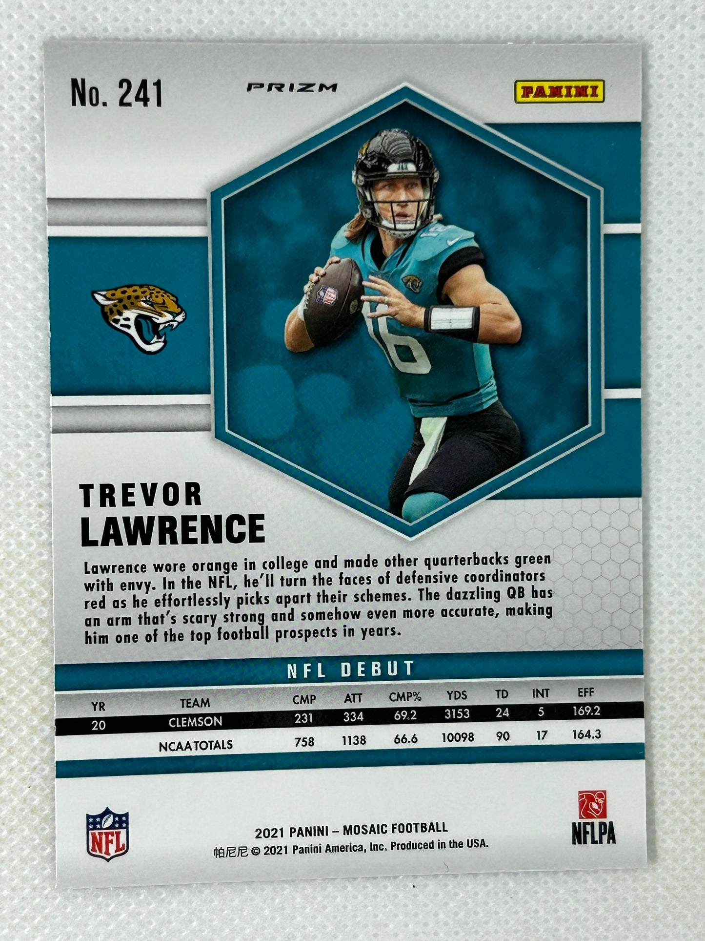 2021 Panini Mosaic NFL Debut Silver Rookie Trevor Lawrence #241 Jacksonville Jaguars