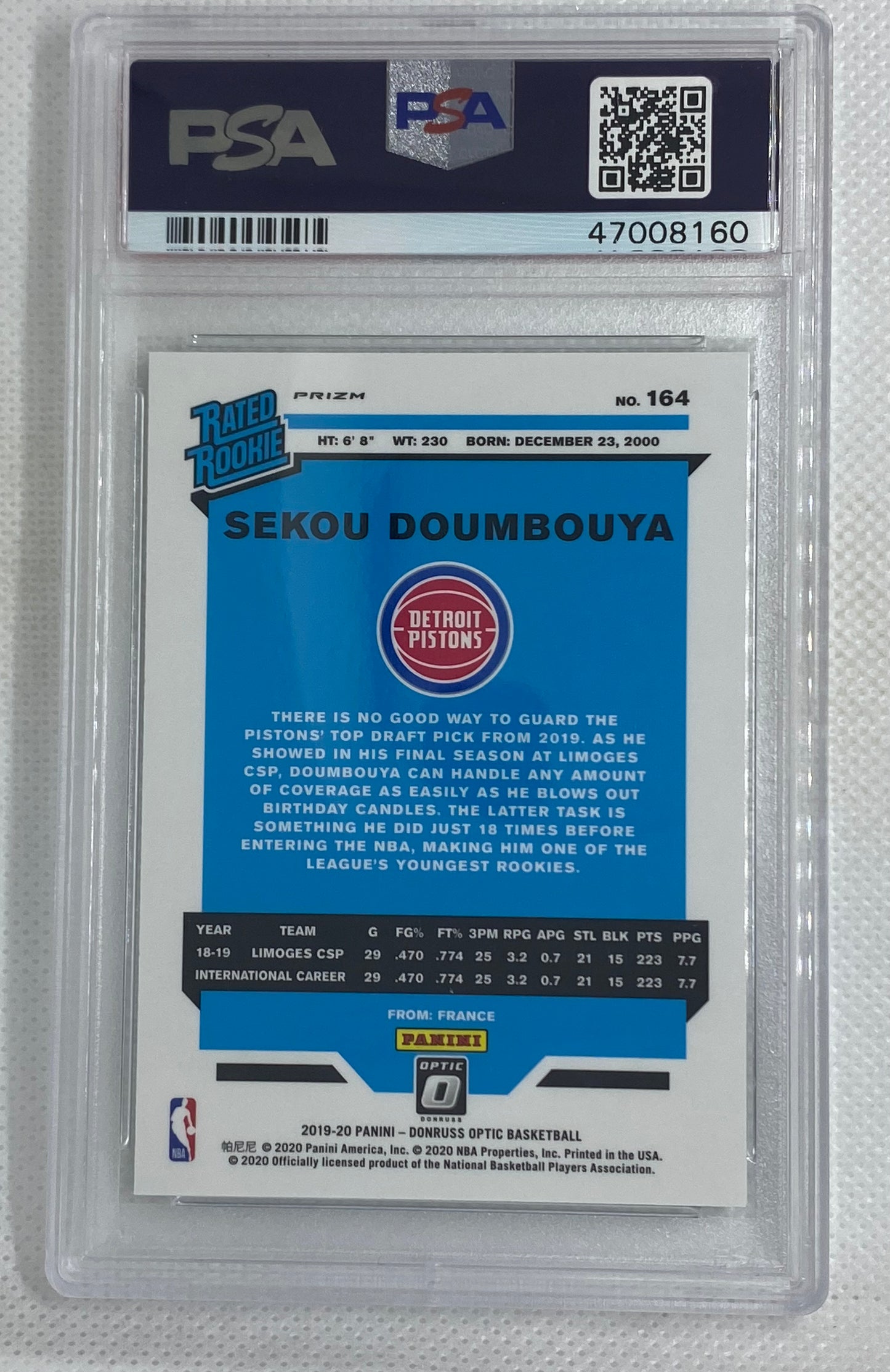 2019-20 Panini Donruss Optic Fanatics Green Wave Rookie #164 Sekou Doumbouya  PSA 6