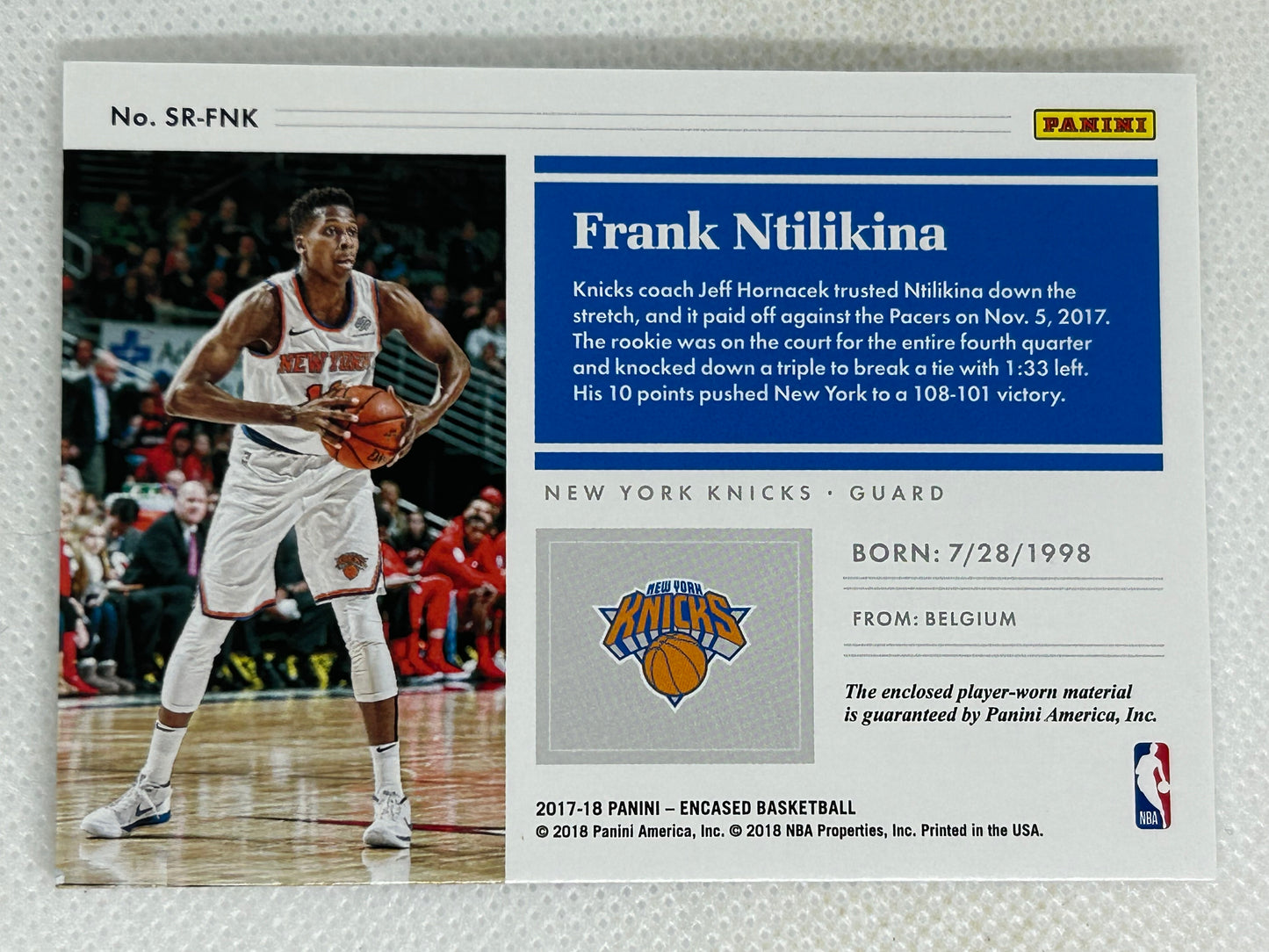 2017-18 Panini Encased Substantial Swatches Gold Patch /10 Frank Ntilikina SR-FNK New York Knicks