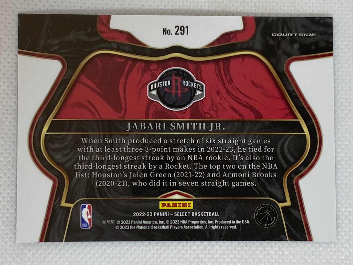 2022-23 Panini Select Jabari Smith Jr. Blue Courtside Rookie RC #291 Houston Rockets