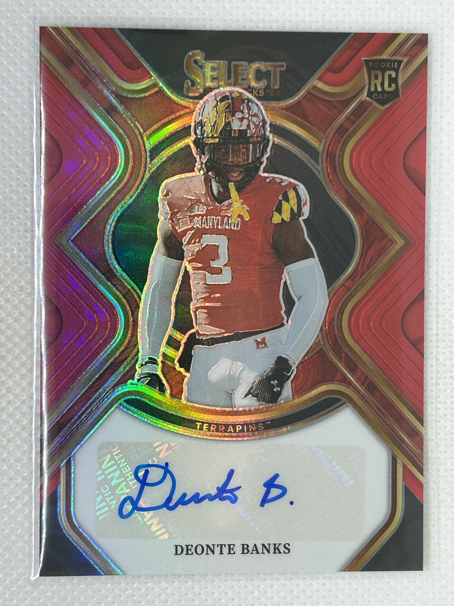 2023 Panini Select Draft Picks Deonte Banks Rookie Auto Red #RS-DBA Maryland Terrapins