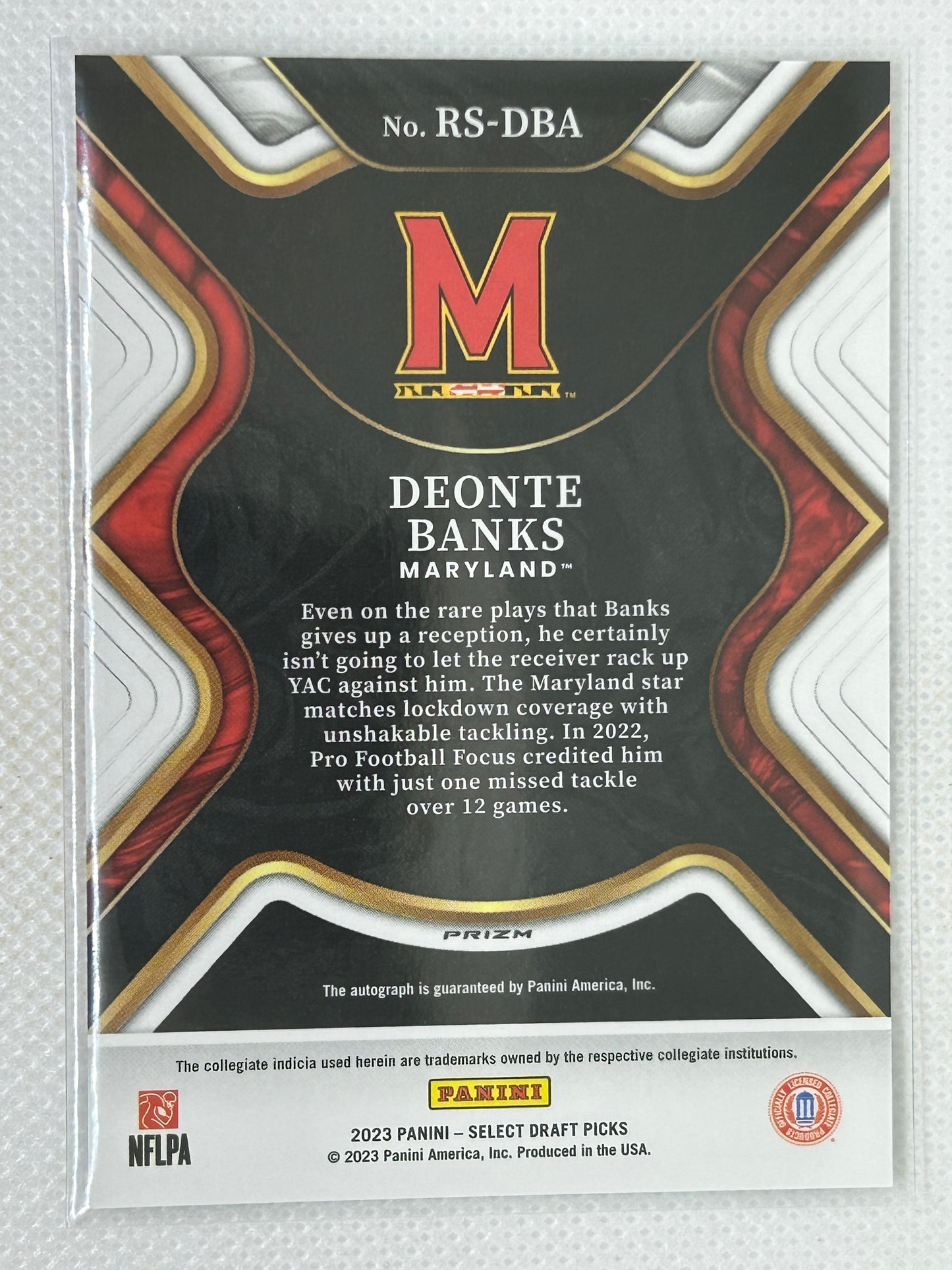 2023 Panini Select Draft Picks Deonte Banks Rookie Auto Red #RS-DBA Maryland Terrapins