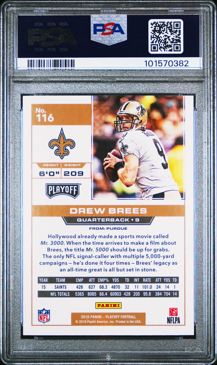 2016 Panini Playoff Third Down /25 Drew Brees #116 New Orleans Saints PSA 9 Pop 1