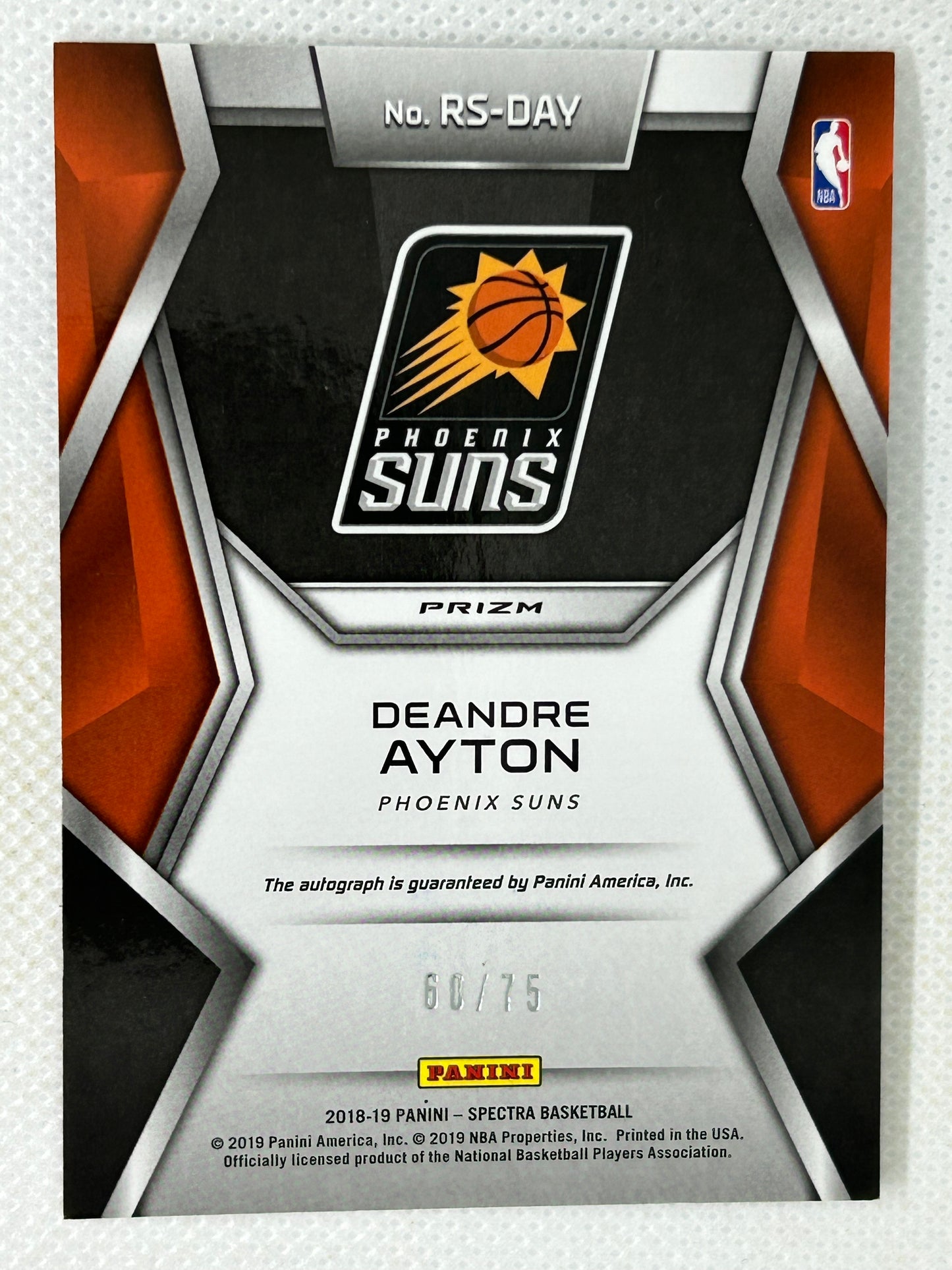 2018-19 Spectra Rising Stars Signature Rookie Autograph RS-DAY Deandre Ayton /75 Phoenix Suns