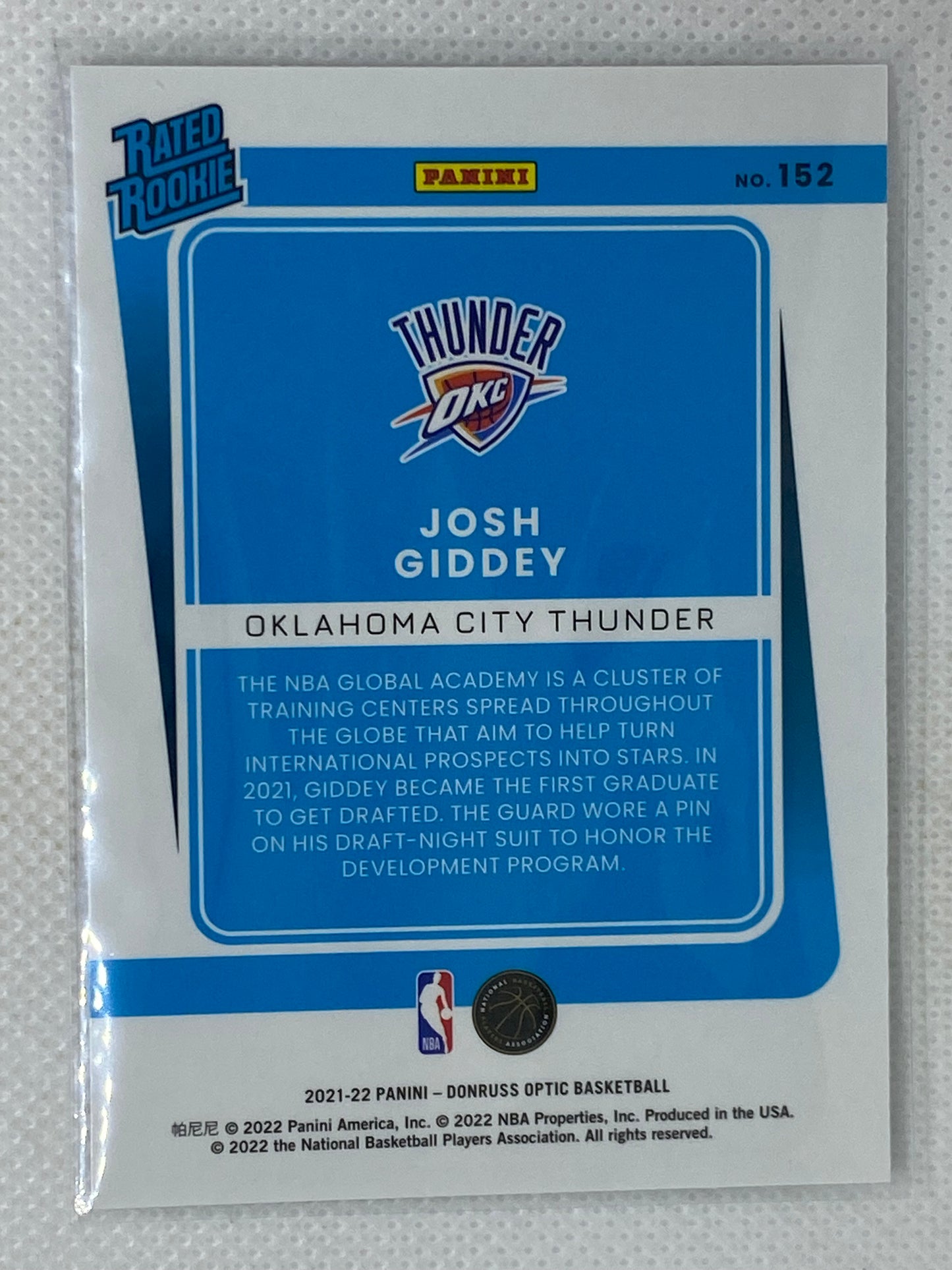 2021-22 Donruss Optic Rated Rookie Josh Giddey #152 Oklahoma City Thunder