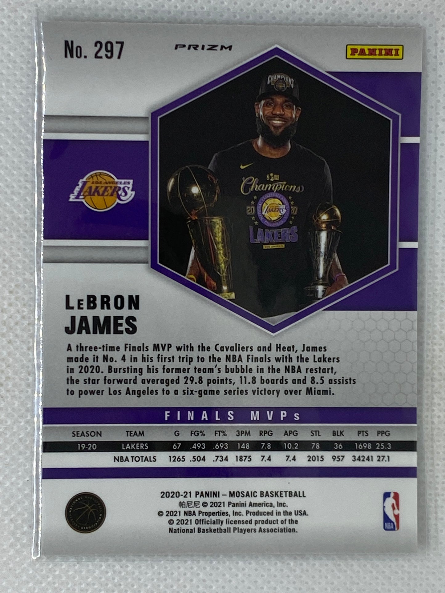 2020-21 Mosaic Basketball Lebron James Mosaic Reactive Blue Finals MVP #297