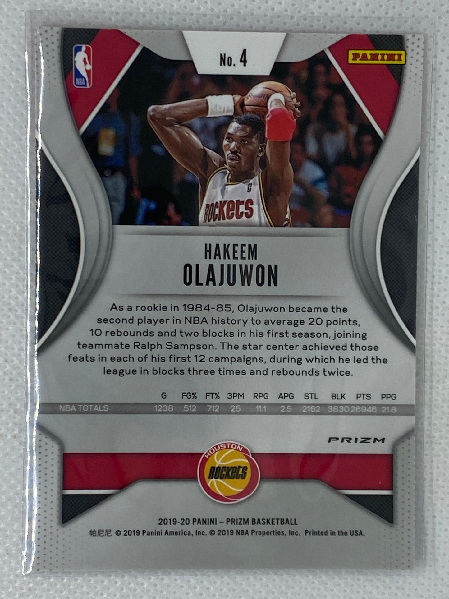 2019-20 Panini Prizm Red White and Blue Hakeem Olajuwon #4 Houston Rockets