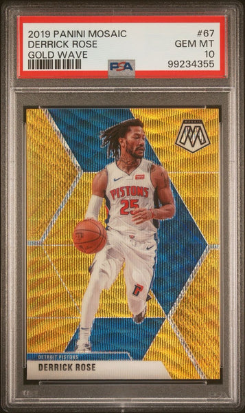 2019-20 Panini Mosaic Tmall Gold Wave Prizm Derrick Rose #67 Detroit Pistons PSA 10 GEM MT