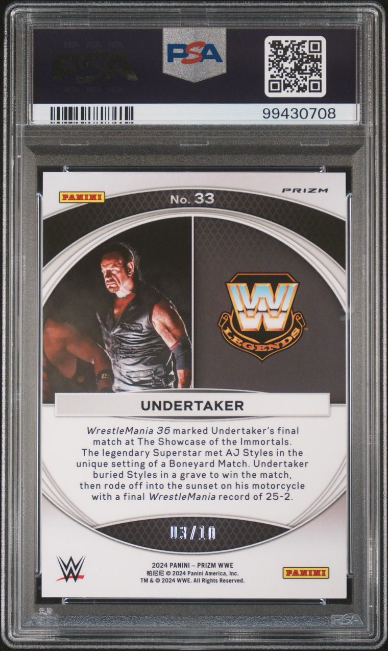 2024 Panini Prizm WWE Wrestlemania Moments Gold /10 Undertaker PSA 9