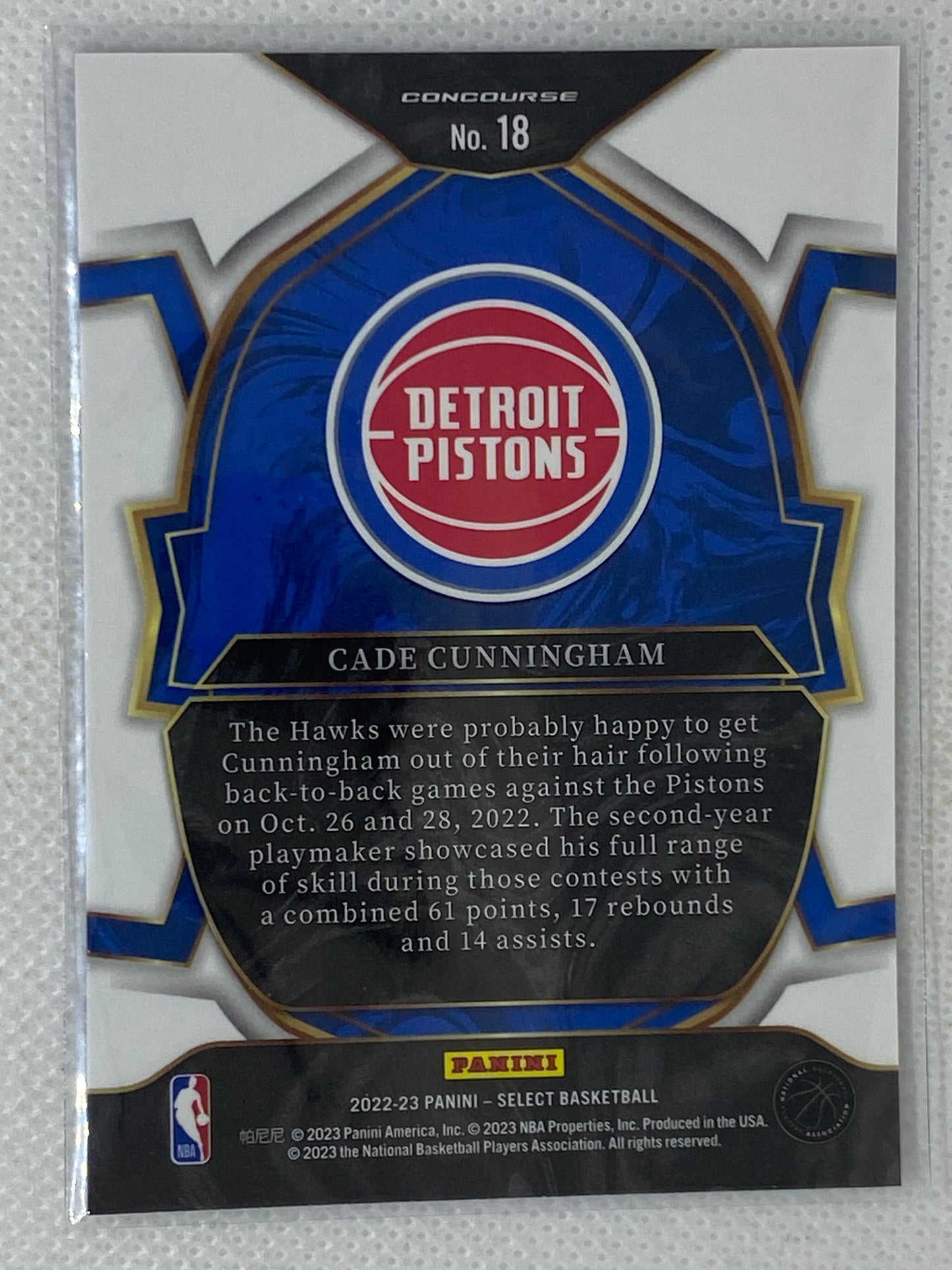 2022-23 Panini Select Concourse Blue Cade Cunningham #18 Detroit Pistons