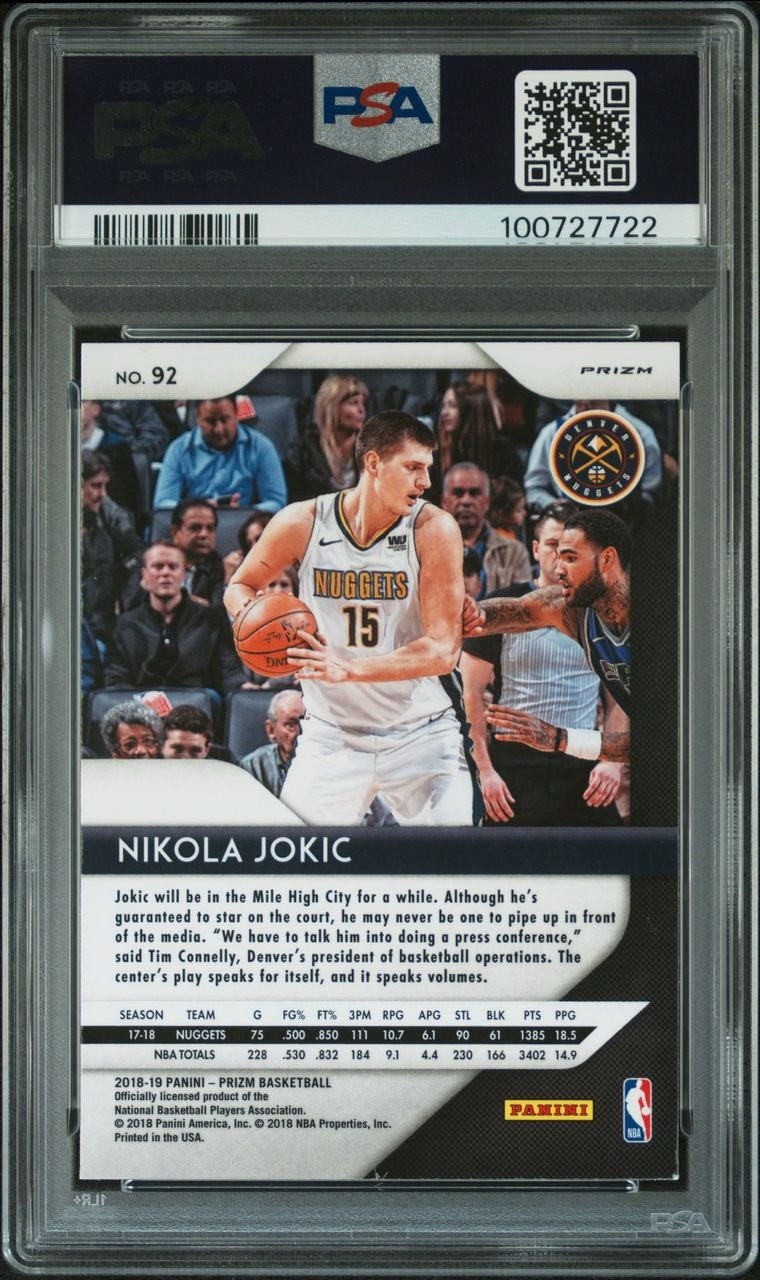 2018-19 Panini Prizm Silver #92 Nikola Jokic Denver Nuggets PSA 9