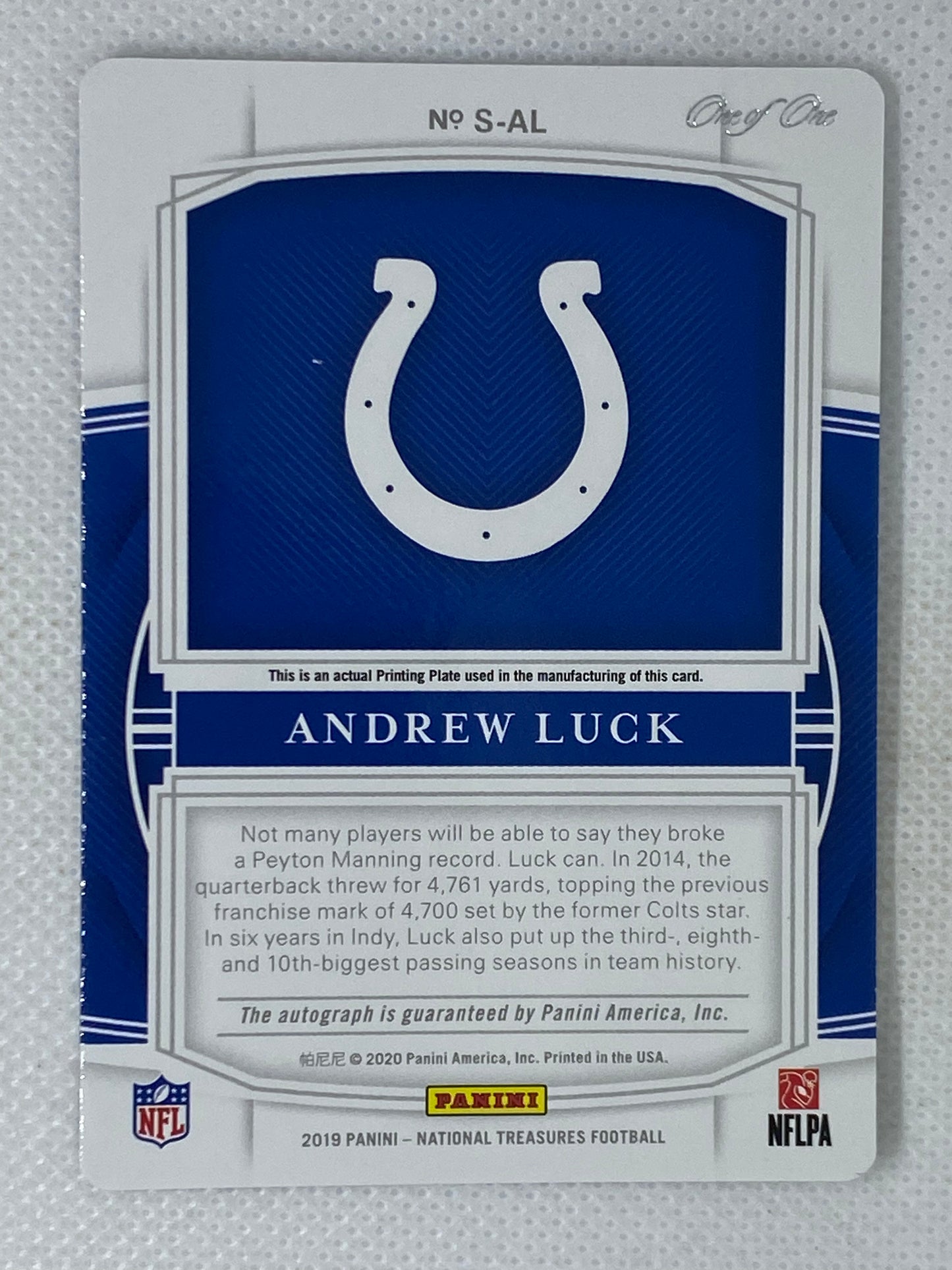 2019 Panini National Treasures Andrew Luck S-AL Printing Plate Autograph 1/1 Indianapolis Colts