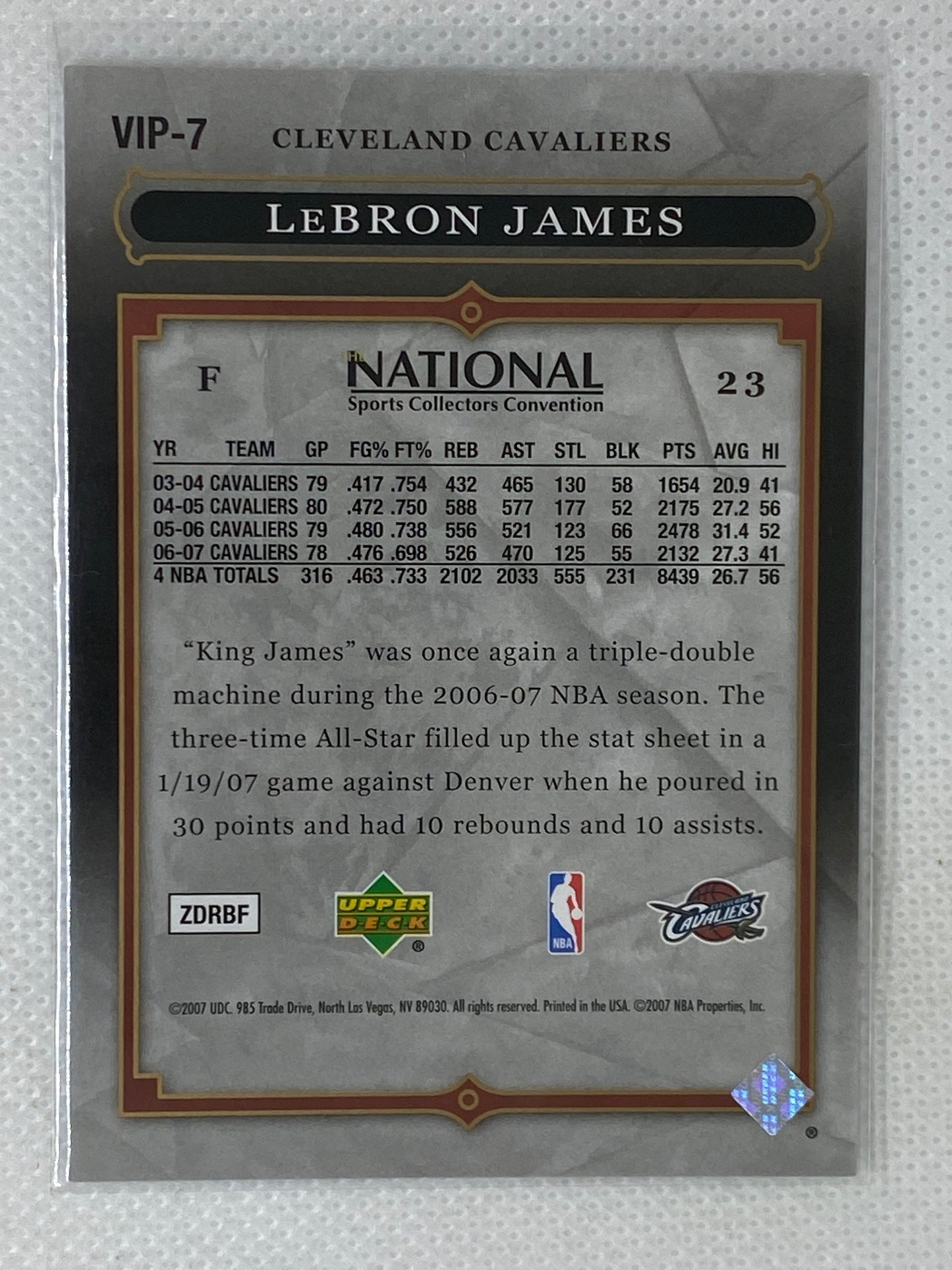 2007-08 Upper Deck VIP National LeBron James Cleveland Cavaliers #VIP-7