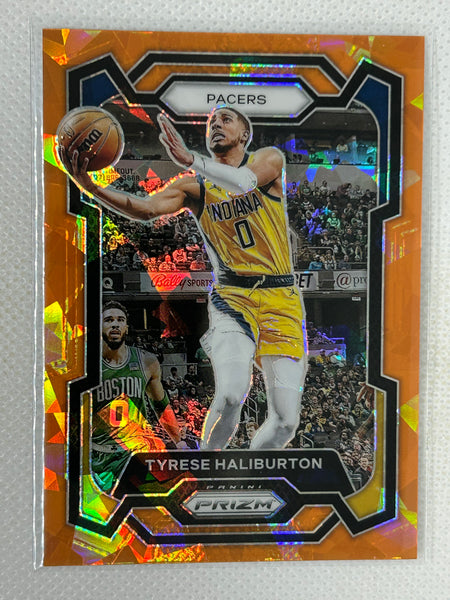 2023-24 Panini Prizm Orange Cracked Ice #102 Tyrese Haliburton Indiana Pacers