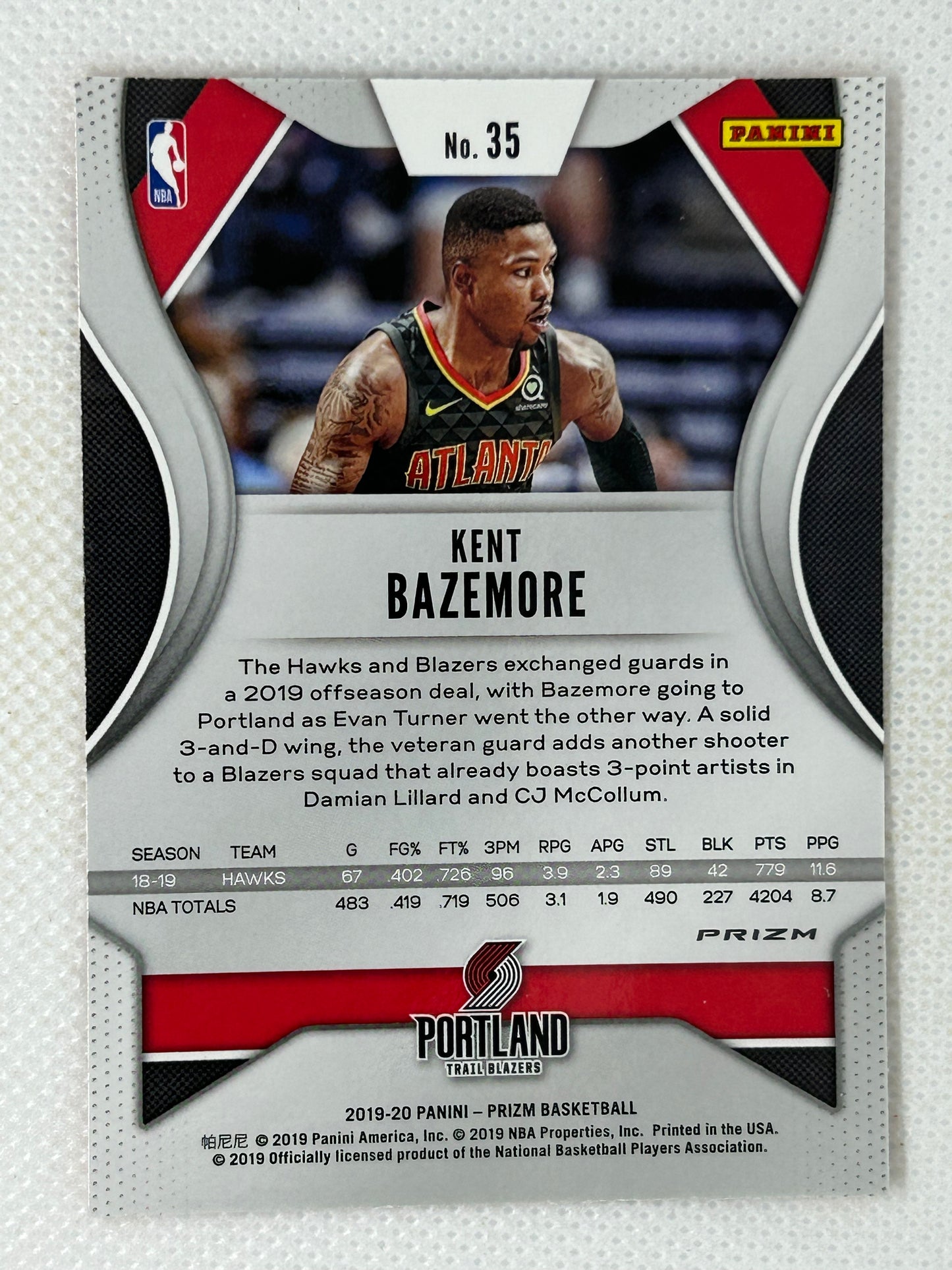 2019-20 Panini Prizm Orange Cracked Ice #35 Kent Bazemore Portland Trailblazers