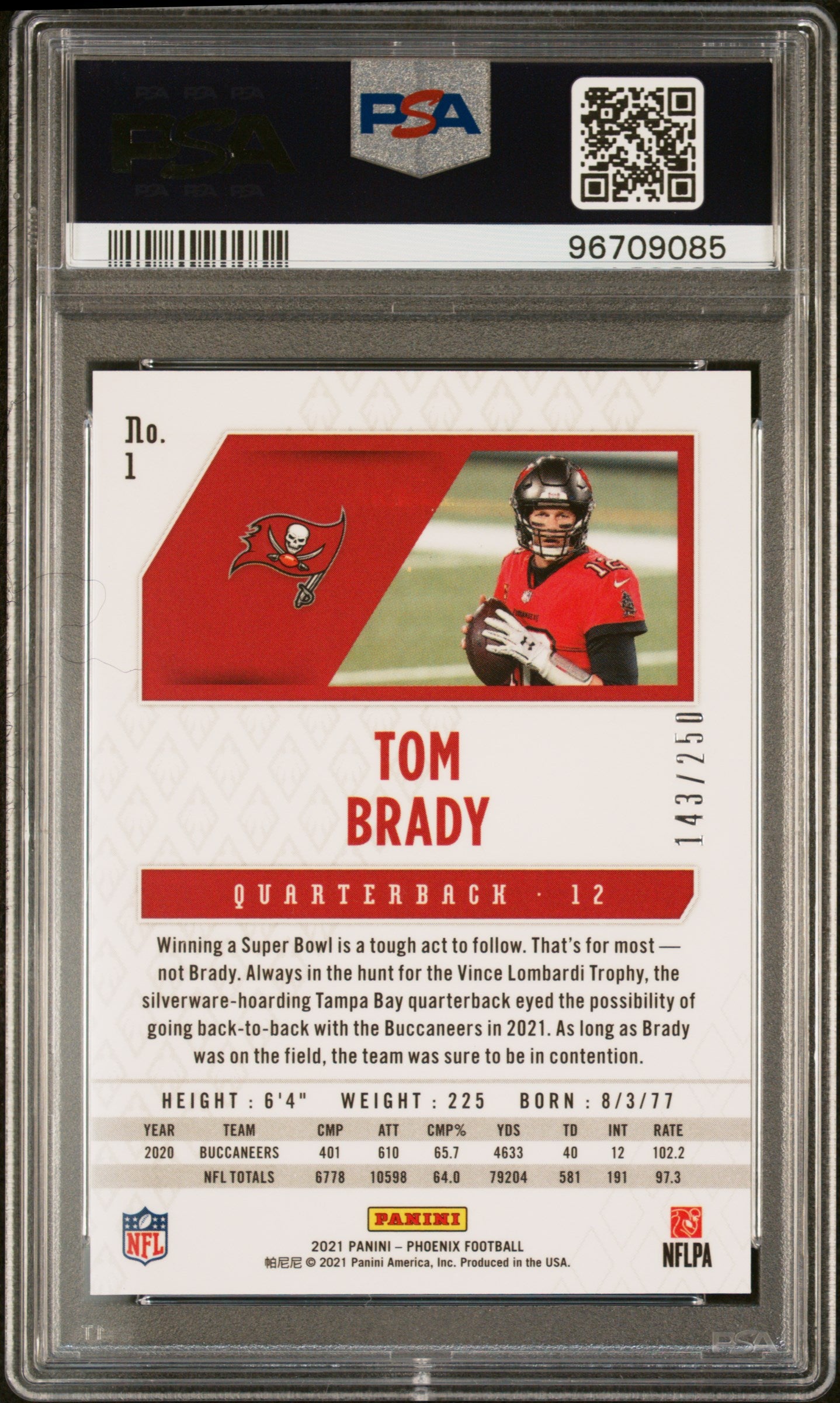 2021 Panini Phoenix Red Tom Brady /250 PSA 8 Tampa Bay Buccaneers