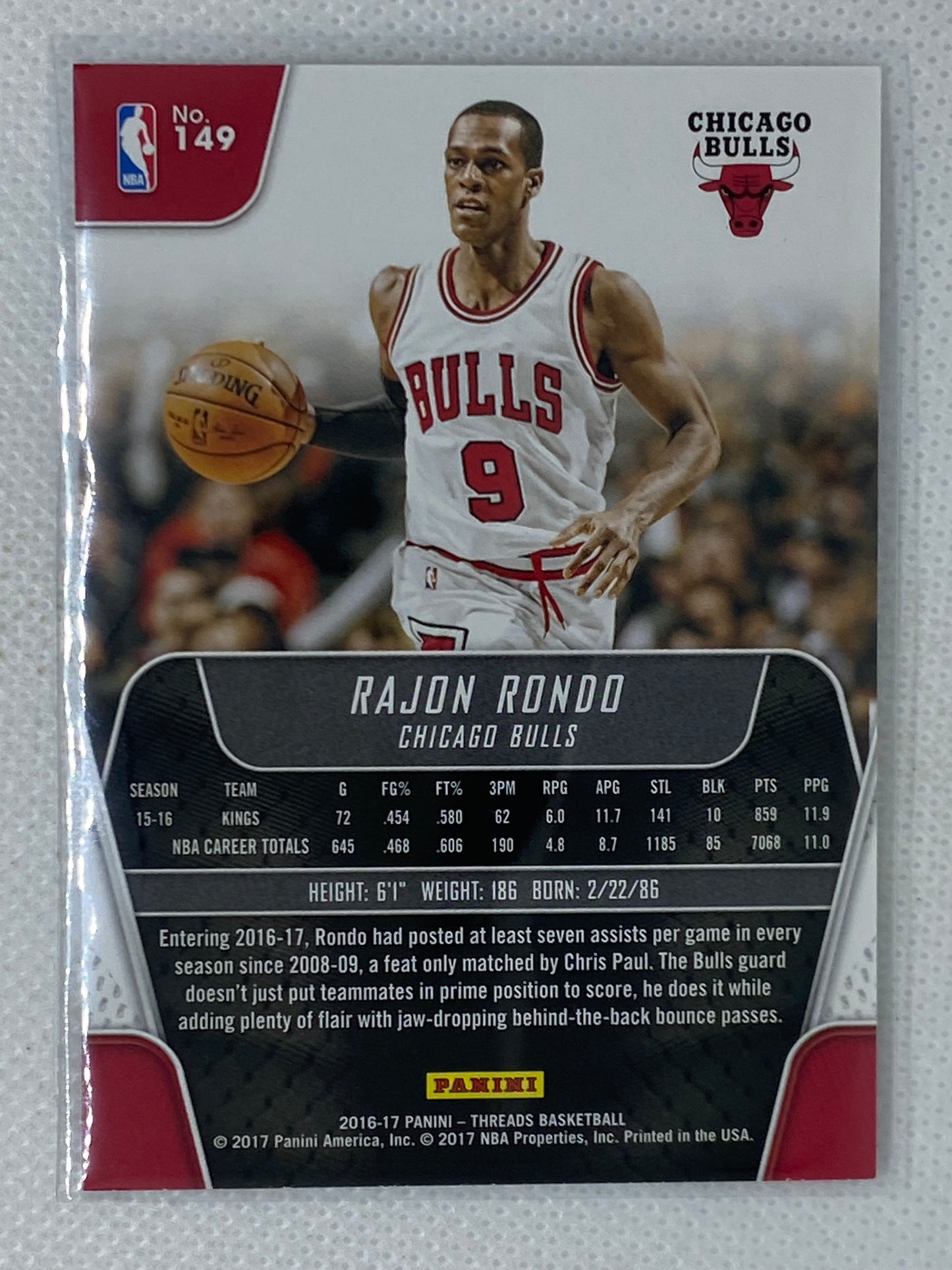 2016-17 Threads Basketball Base #149 Rajon Rondo