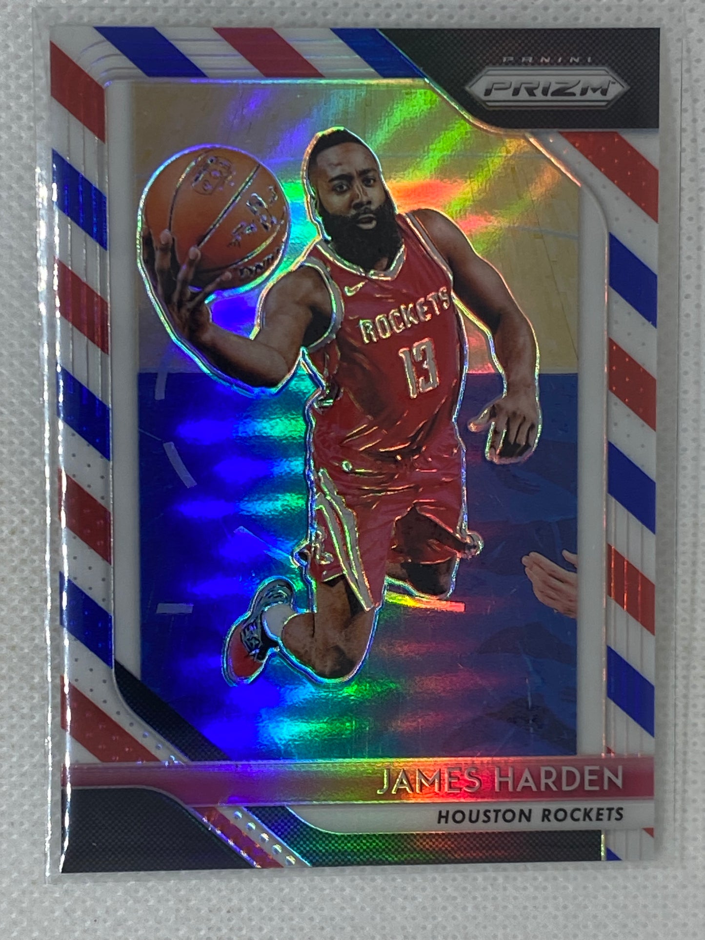 2018-19 Panini Prizm Basketball James Harden Red White & Blue Prizm Card #34