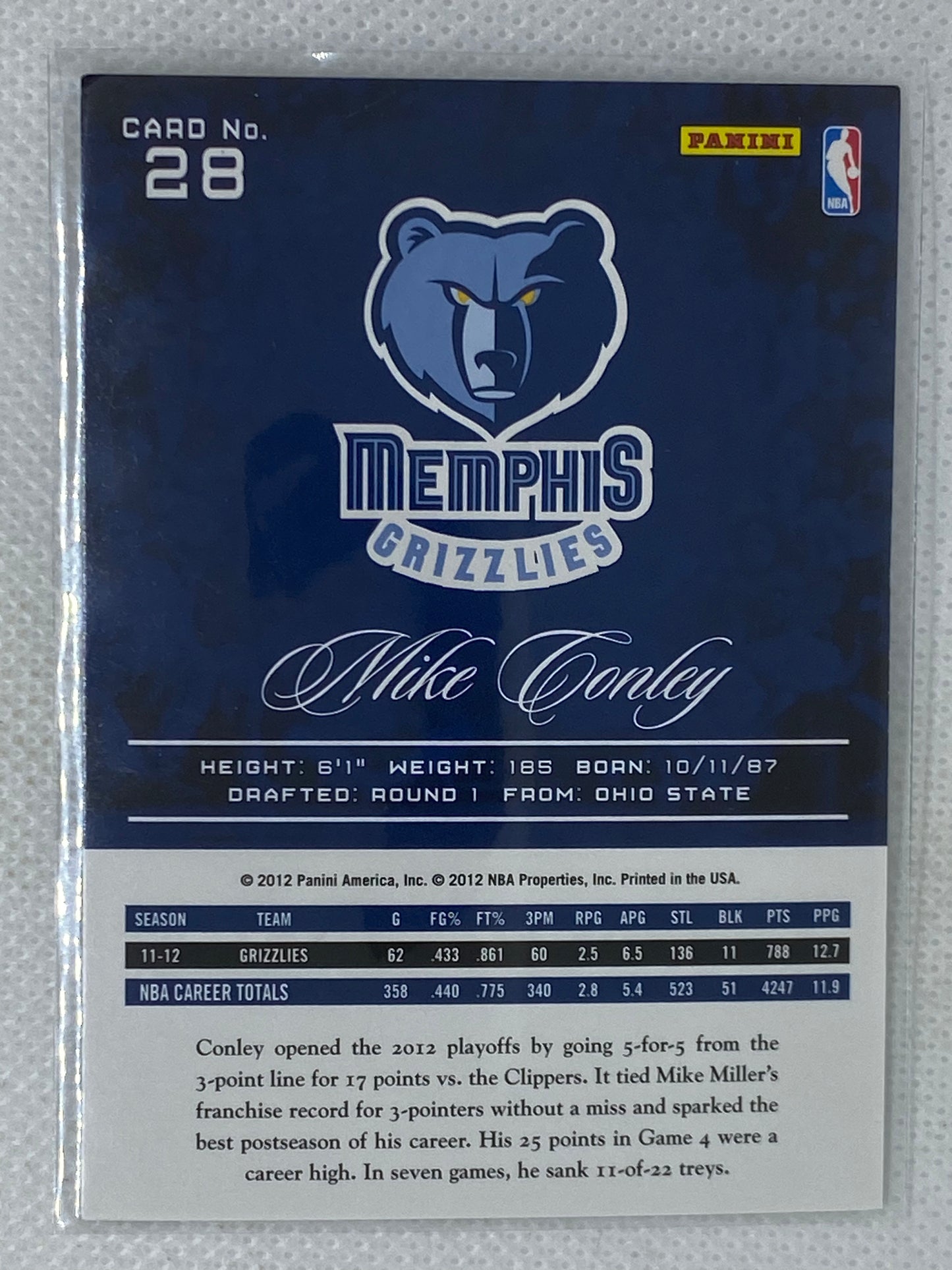 2012-13 Prestige Basketball #28 Mike Conley Memphis Grizzlies