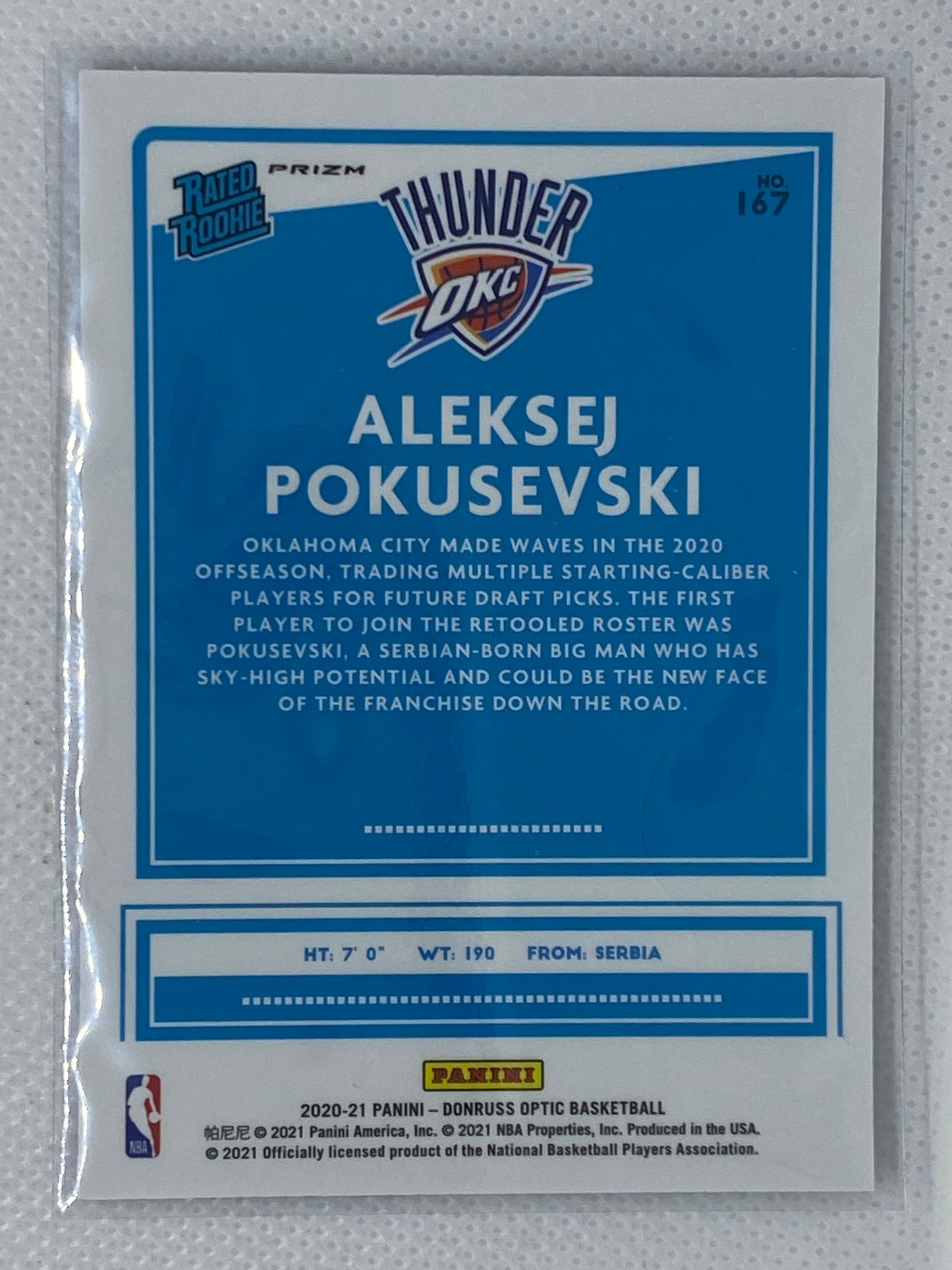 2020-21 Optic Rated Rookie Aleksej Pokusevski Purple Shock Prizm RC #167