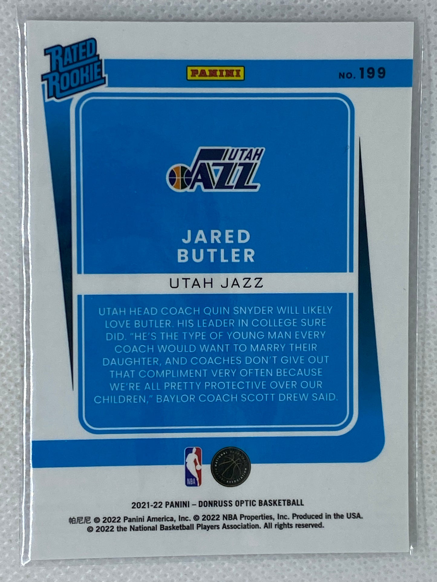 2021-22 Panini Donruss Optic Jared Butler Rated Rookie RC #199 Utah Jazz