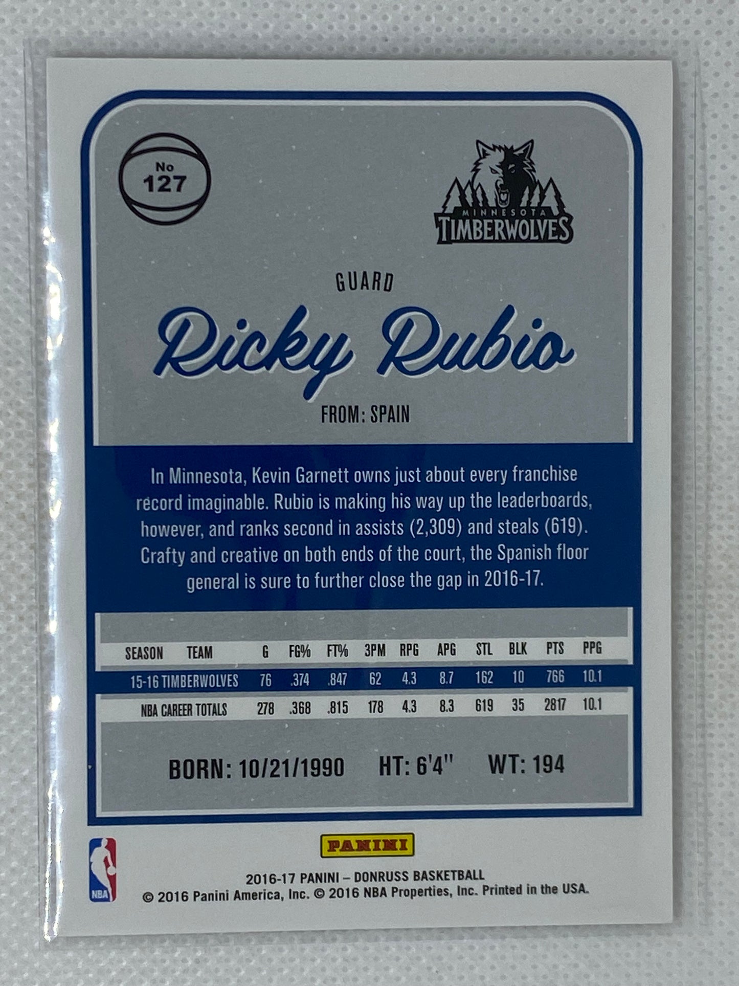 2016-17 Panini Donruss Ricky Rubio #127