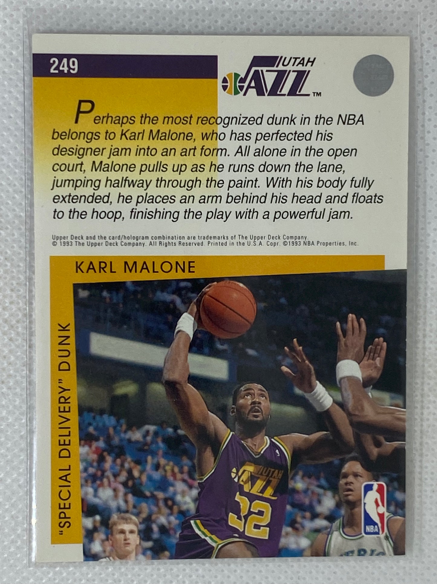 1993-94 Upper Deck Karl Malone #249 NBA Signature Moves “Special Delivery”