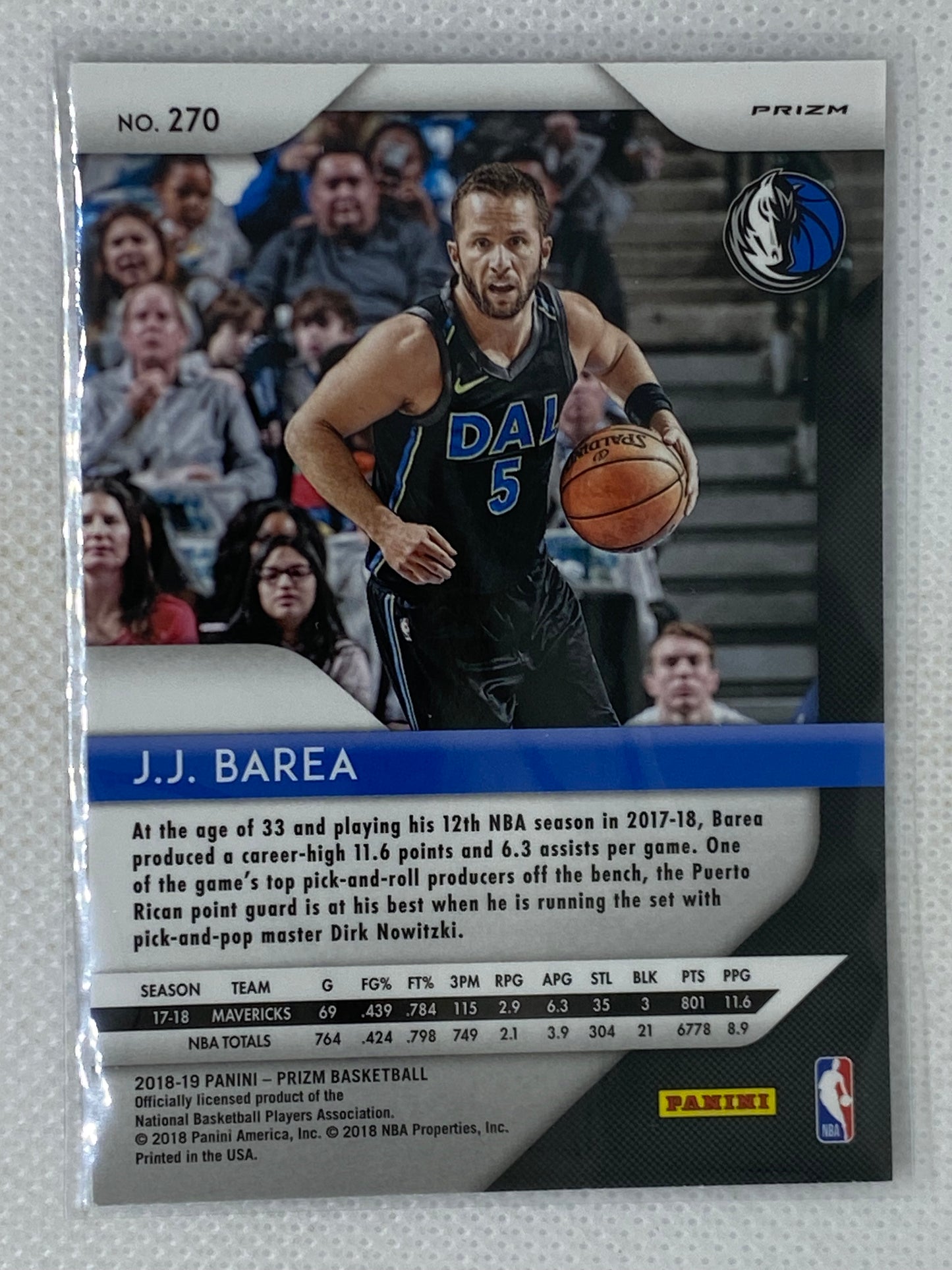 2018-19 Panini Prizm Red White & Blue Prizm J.J. Barea #270 Dallas Mavericks