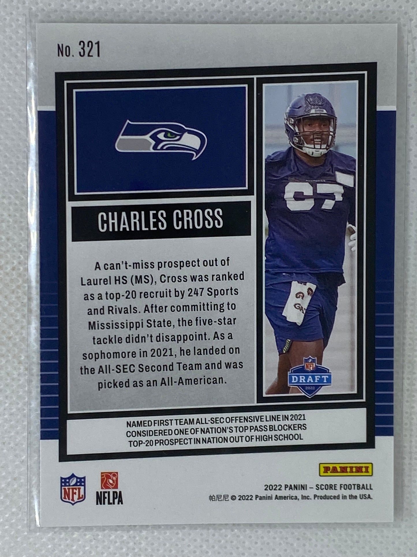 2022 Panini Score #321 Charles Cross Rookie RC Seattle Seahawks