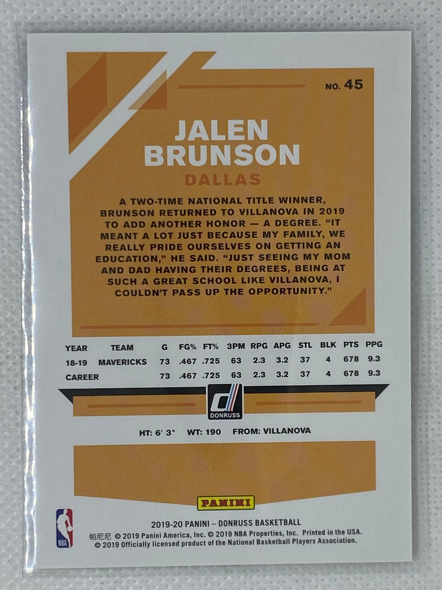 2019-20 Donruss Holo Green and Yellow Laser #45 Jalen Brunson