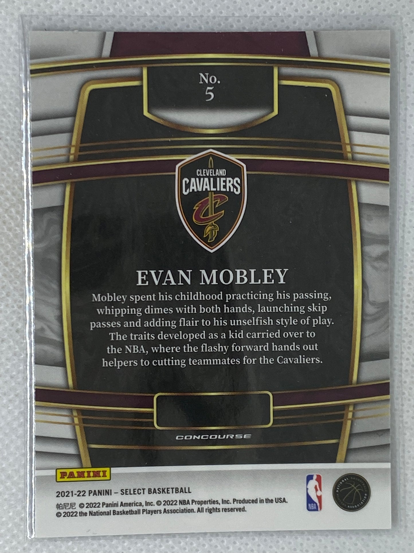 2021-22 Panini Select Concourse Base Evan Mobley Cleveland Cavaliers Rookie Card