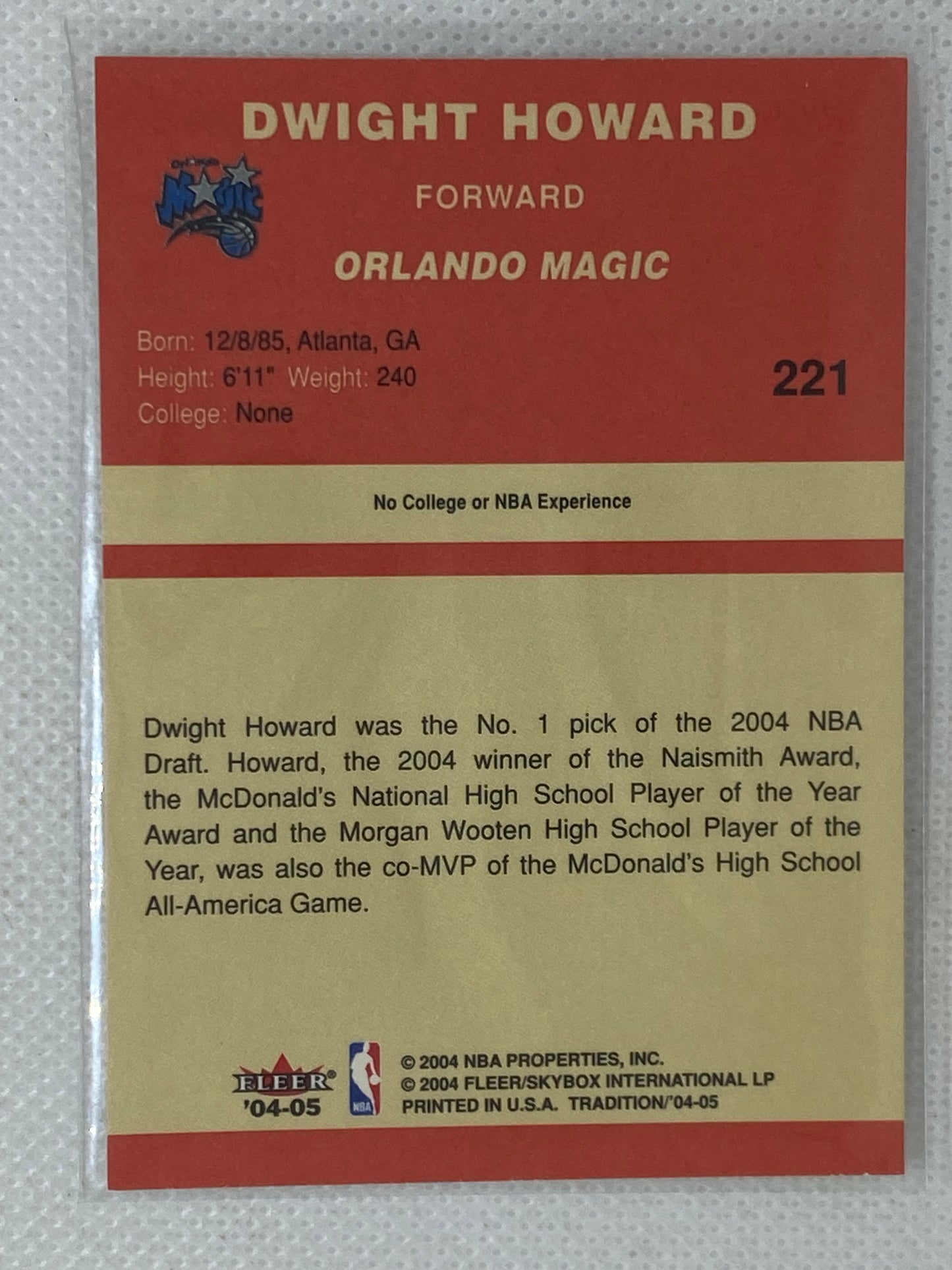 2004-05 Fleer Traditions Dwight Howard Orlando Magic #221