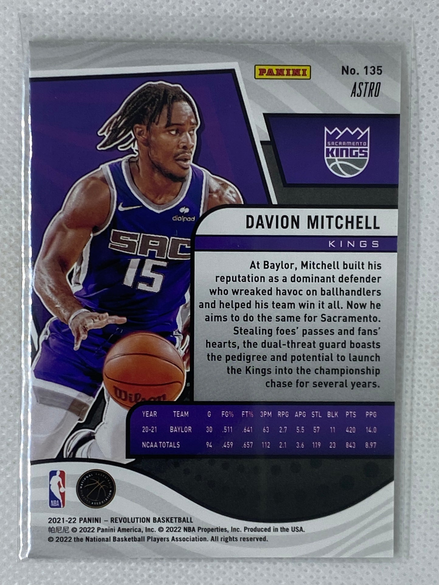 2021-22 Panini Revolution Astro #135 Davion Mitchell Rookie Card