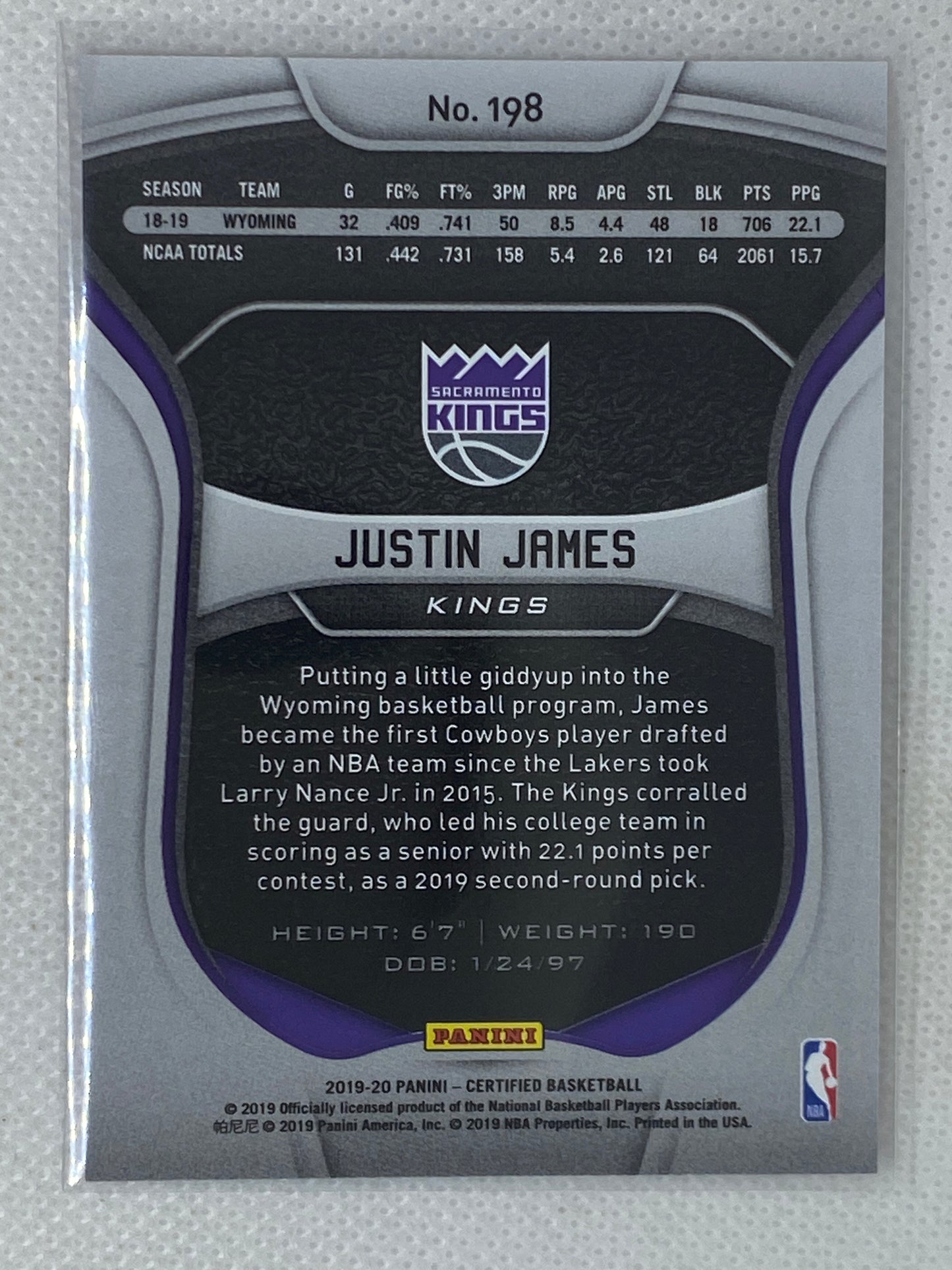 2019-20 Panini Certified #198 Justin James RC Mirror Camo /25